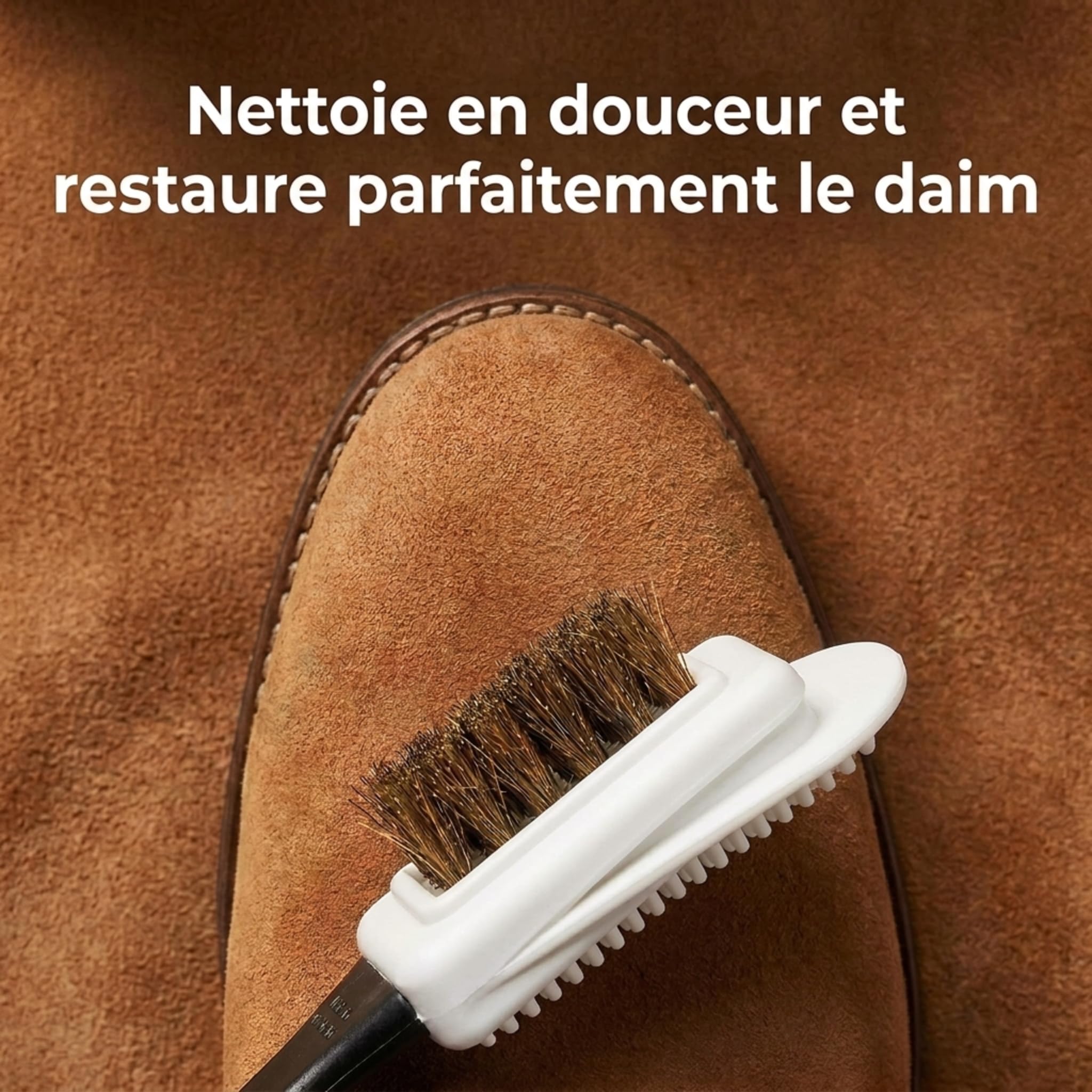 Kaps Brosse de Qualité pour Nettoyer Les Chaussures, Brosse Multifonction à 4 Côtés pour Le Nubuck et Le Daim, Poils en Laiton