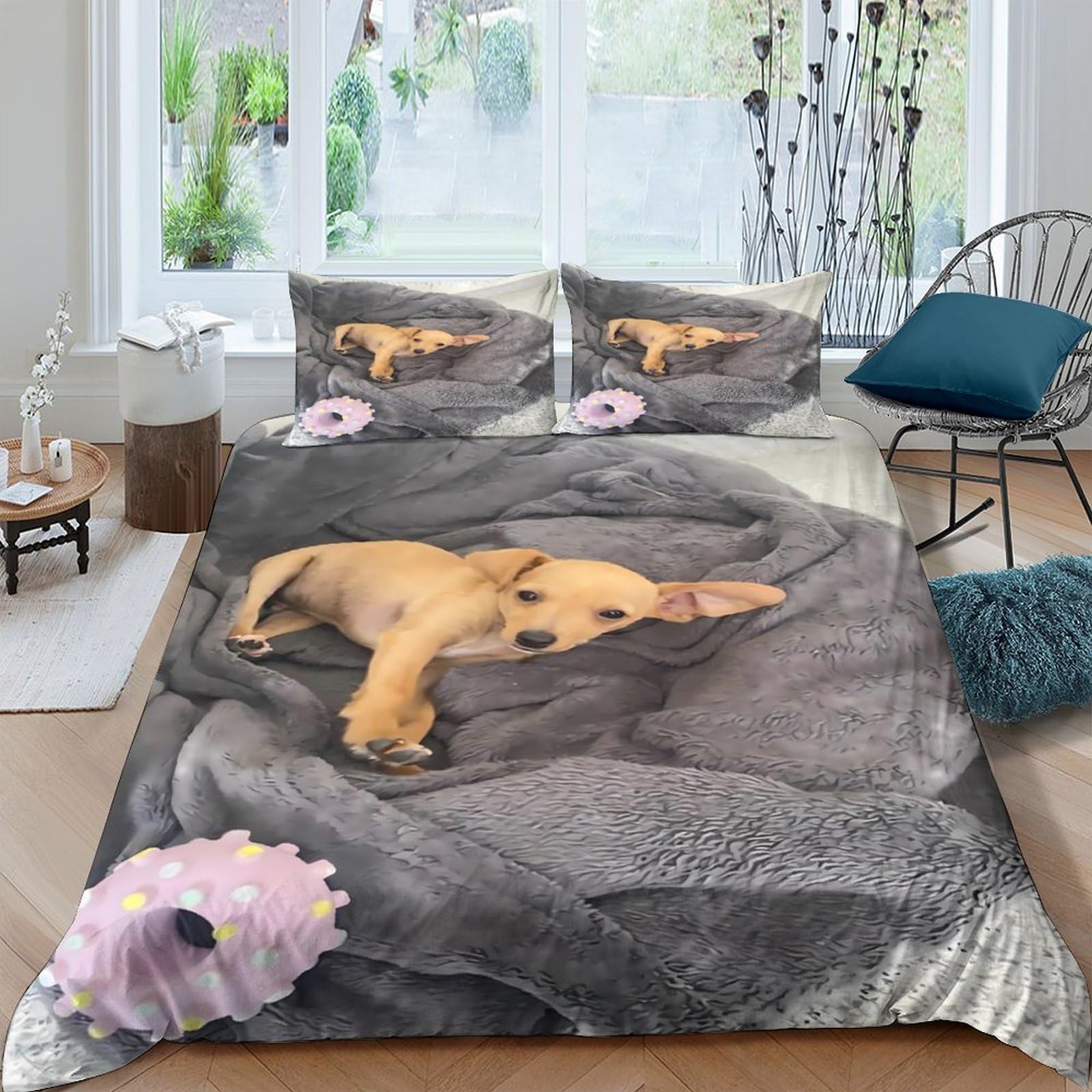 XFKLYNVCJ 3D Printed cute puppy lying Bed Cover Polyester soft blanket cozy style Duvet Cover Wrinkle Resistant Stain Resistant for Birthday Gift Men Women Home Bedding Use Single（140x200cm）