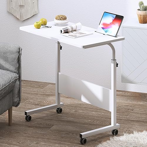 SogesPower Escritorio móvil para portátil de 31.5 pulgadas con ranura ajustable, soporte de computadora para sofá cama, color blanco
