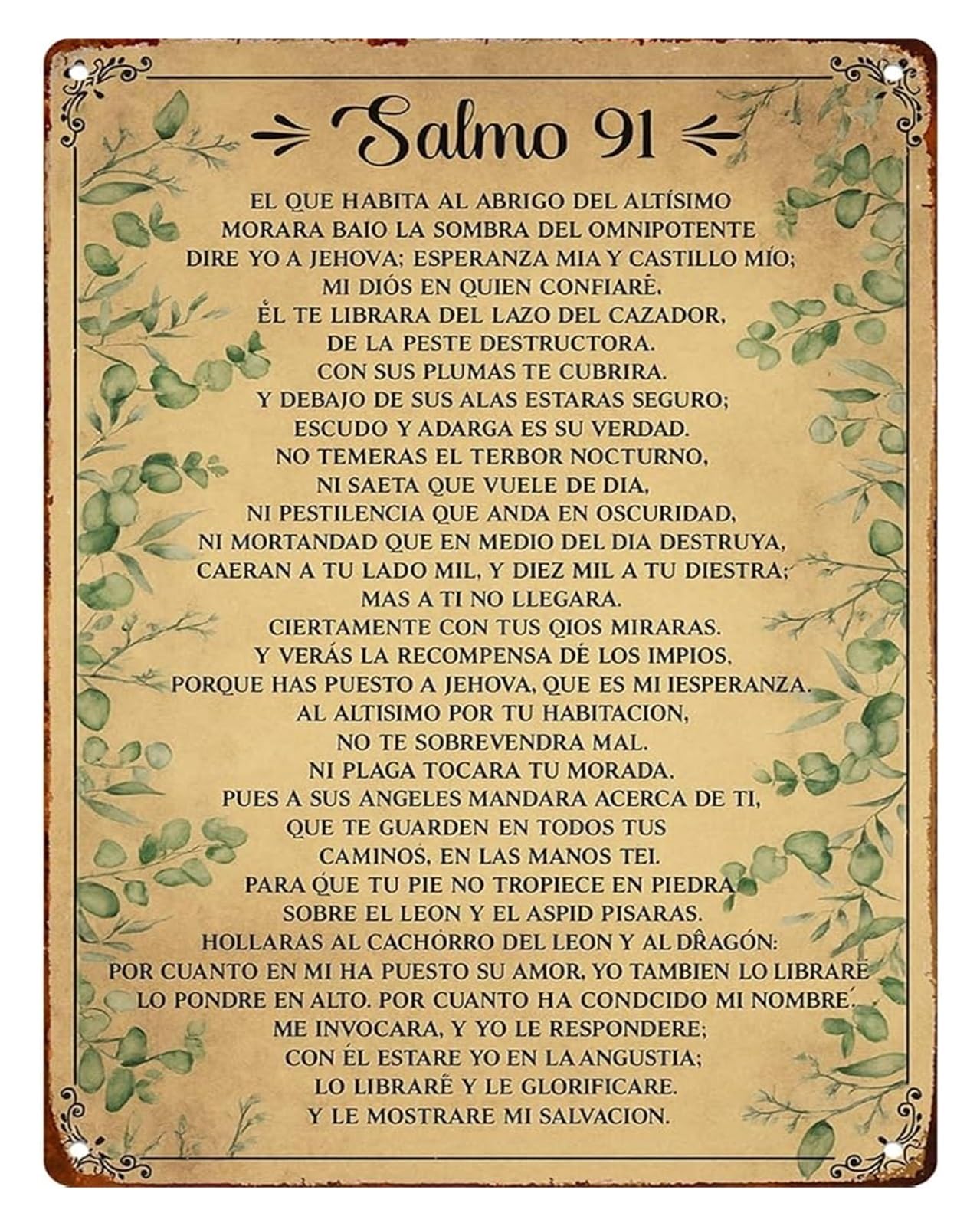 NWPNLXEA Psalm 91 Spanish Version Metal Sign Inspirational Wall Decor for Bedroom Living Room Kitchen Home 8 X 12 in