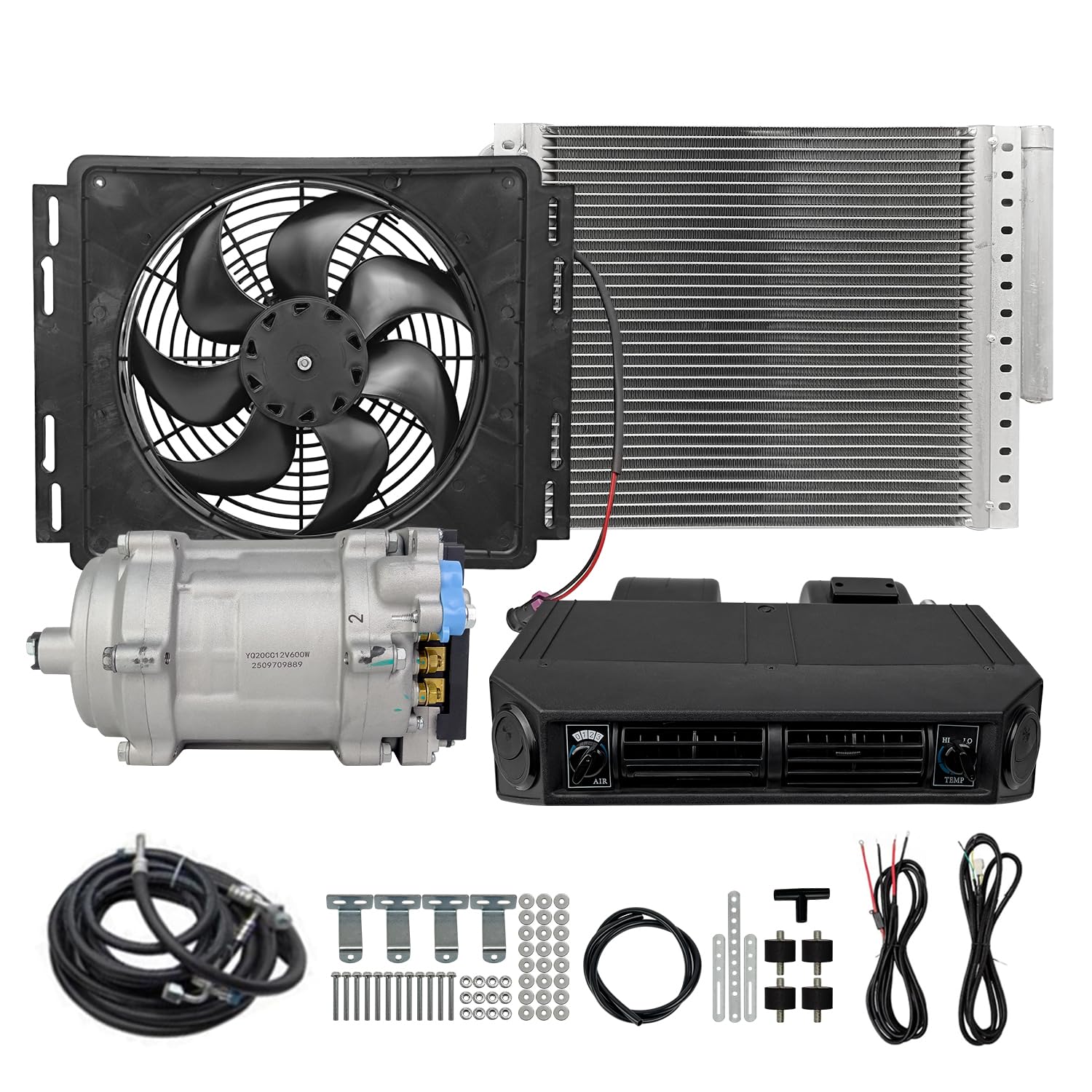 12V Air Conditioner Auto Universal Under Dash A/C Kit Heating and Cooling Car ac System Fit for Van Auto RVs Truck Electric Parking air Conditioning Energy Saving (Heat and Cool)