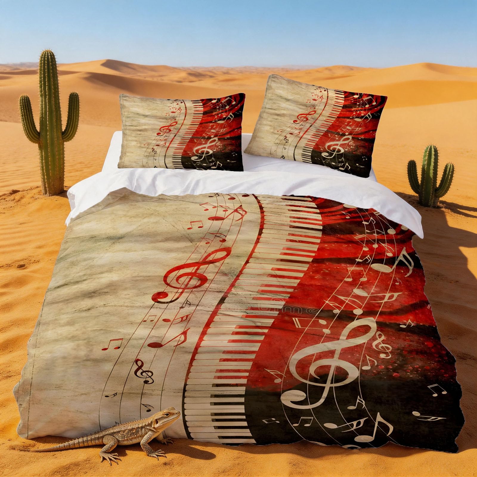 Housse de couette 200x200 musique rétro parure de lit 2 personnes