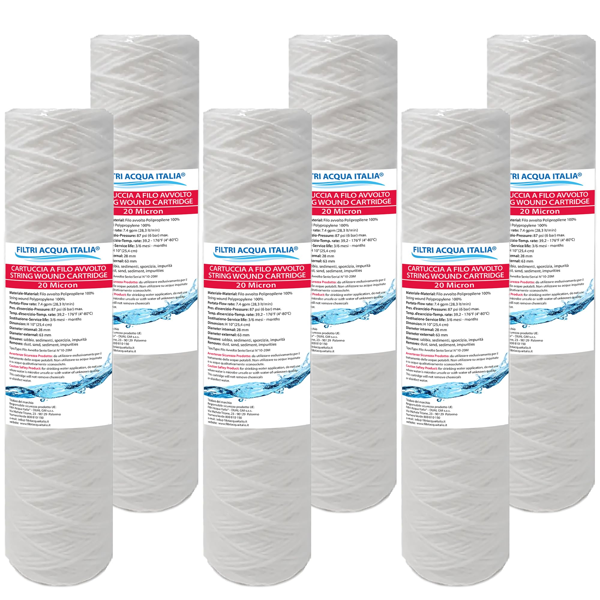 Filtri Acqua Italia Lot de 6 cartouches filtrantes filtrantes enroulées 10' 20 microns