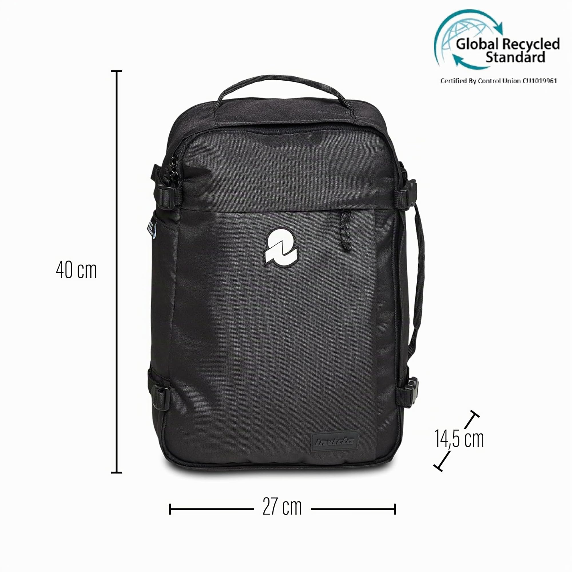 Invicta Zaino Viaggio TRAVEL, Zaino, Valigia, Bagaglio a Mano, Tasca Porta PC, Tasca Porta Borraccia, Cinghia Torace Regolabile, Fascia Aggancio Trolley, Nero (Jet Black)