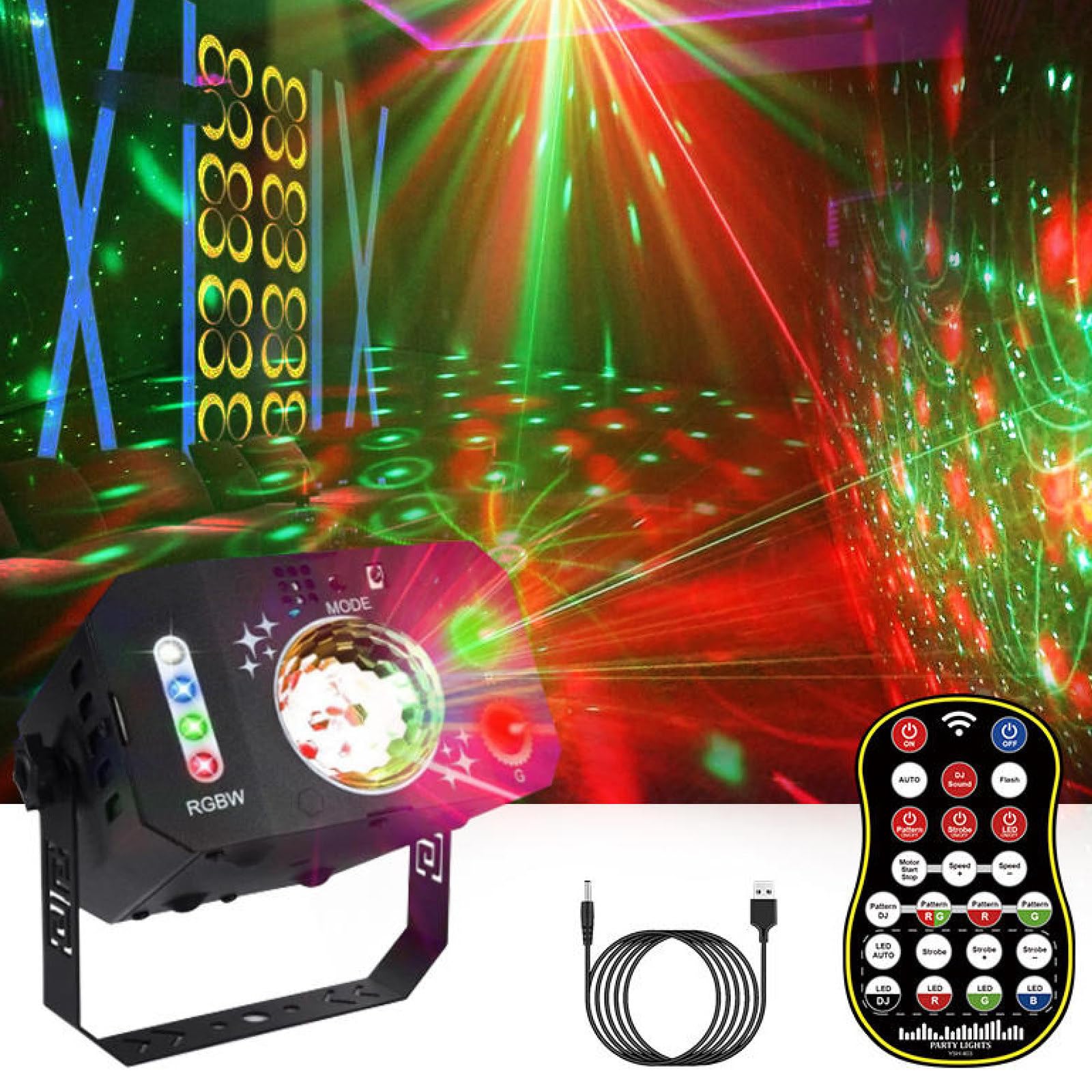Dj Luce Stroboscopica, 7 Occhi 3 in 1 Luci di Partito Discoteca, Controllo Vocale Rgbw Fascio Proiettore, con Modelli, Rotante, per Matrimonio Karaoke Party