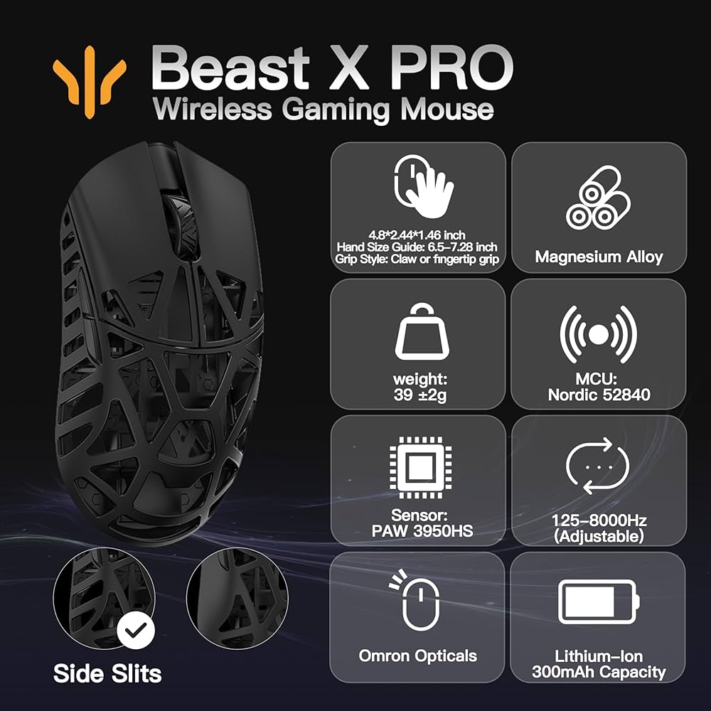 WLMOUSE Beast X Pro Mouse para jogos de magnésio ultraleve de 39 g