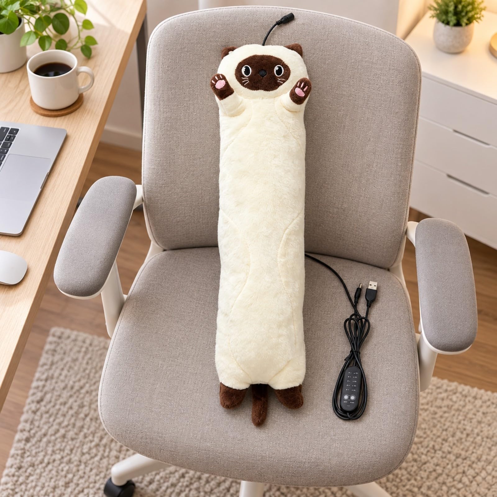 Almencla Ppée Chauffante En Peluche 50 Cm Réglable Animal Chauffant USB Sûr Oreill Câlin Chauffant à Réglages pr Canapé, Style A