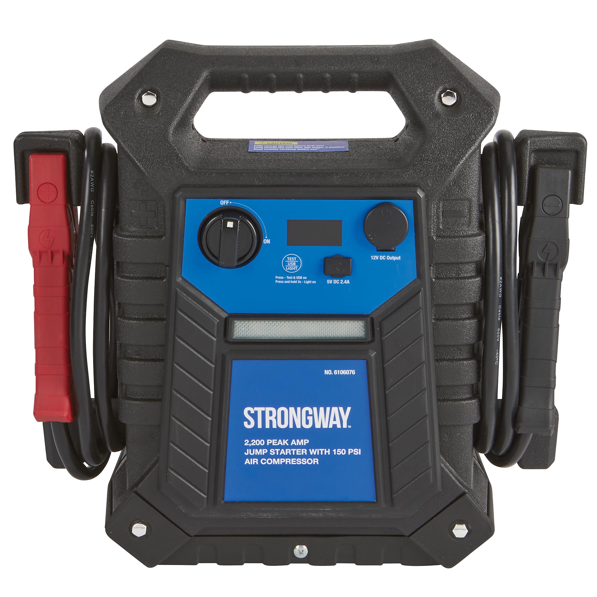 Strongway 12V Lead-Acid Jump Starter and Power Pack with 150 PSI Air Compressor 2200 Amps