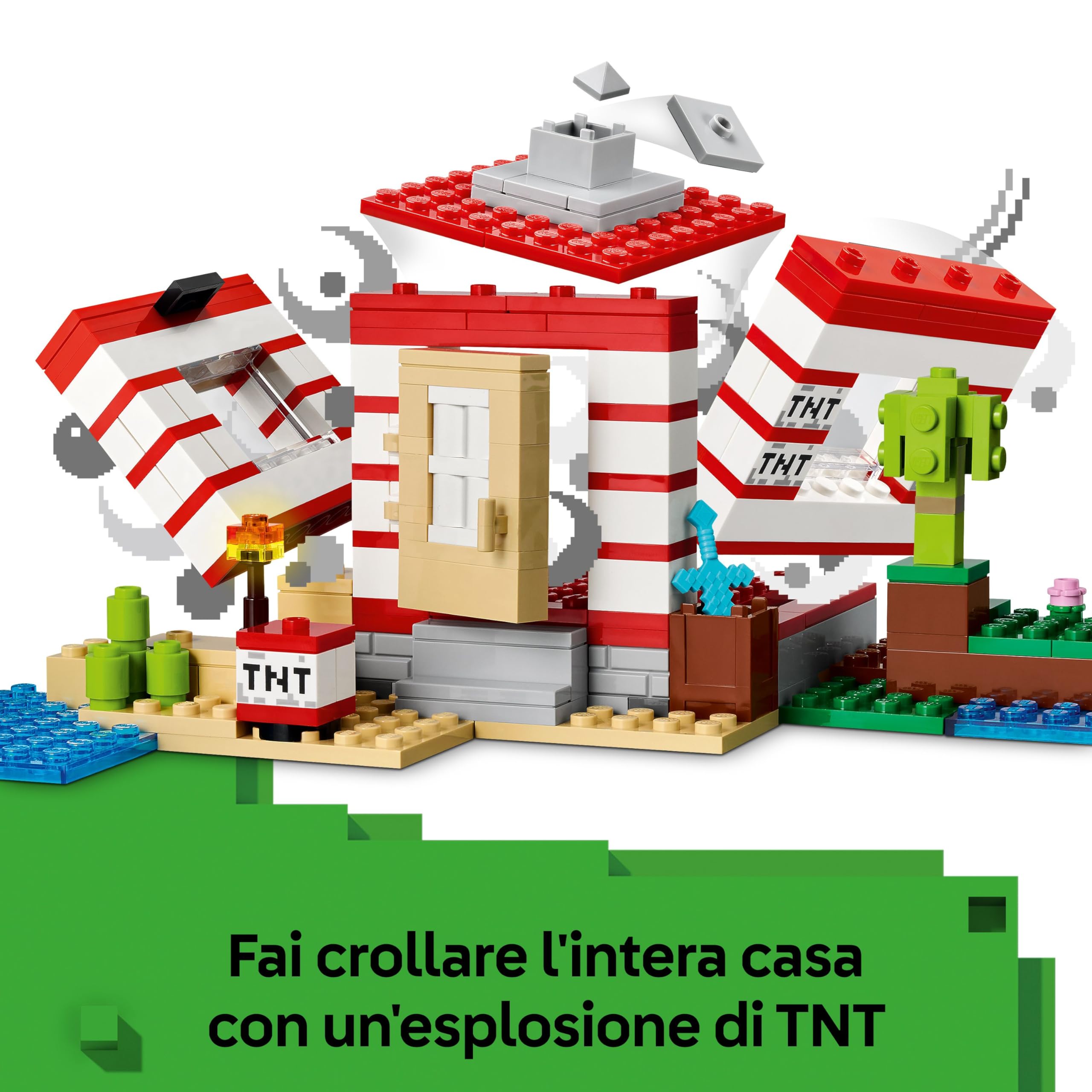 LEGO Minecraft Casa nella Giungla Esplosiva - Giocattolo Interattivo con Modello di Barca, Figure di Steve, Creeper e Zombie, Funzione TNT - Regalo per Gamer, Bambini e Bambine da 8 Anni in su - 21275