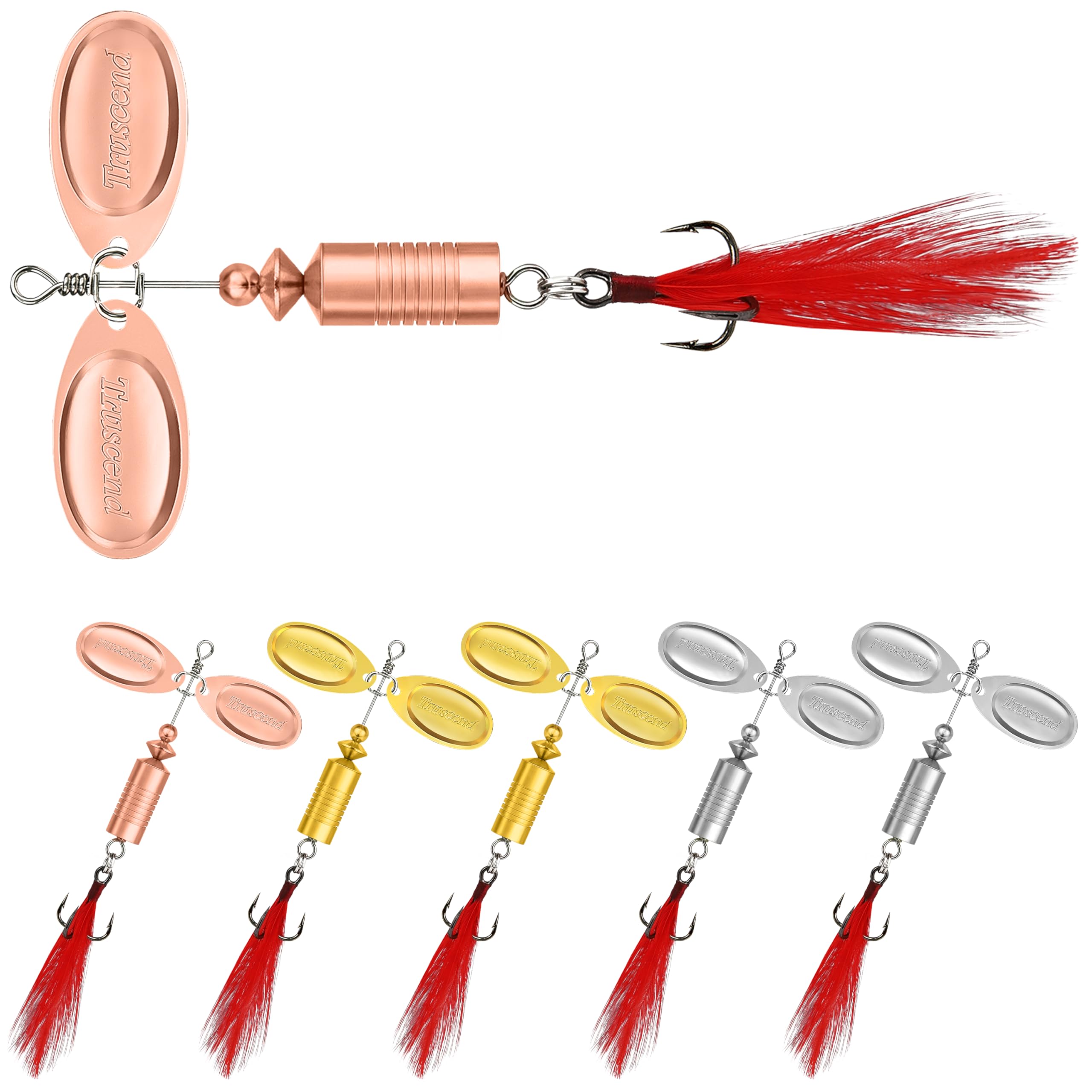 TRUSCEND Swim or Jig Fishing Spinner Baits for Freshwater and Saltwater, Rooster Tail Fishing Lures for Trout Bass Walleye Crappie Salmon Pike, Blade Bait with Copper Blade