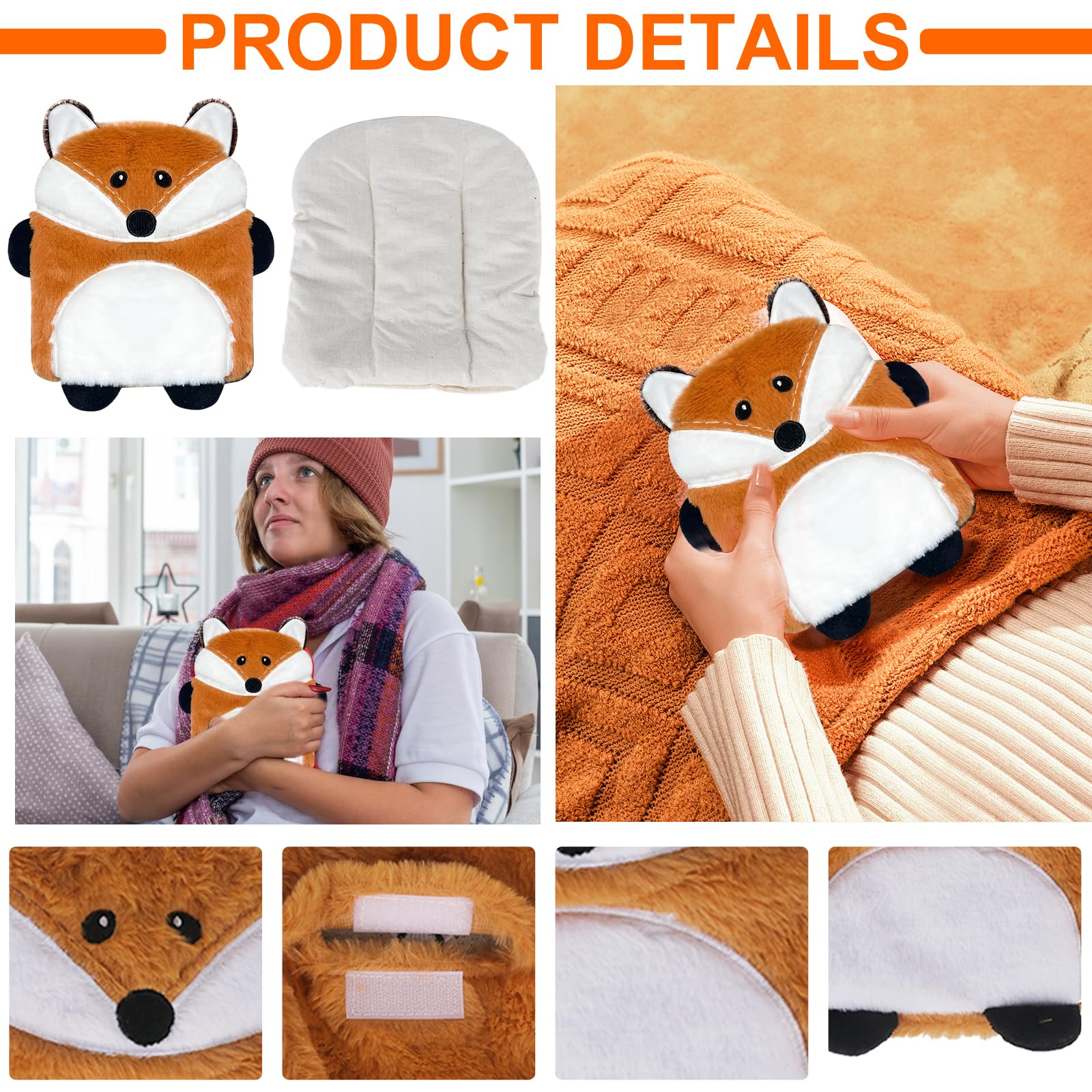 Cuscino termico Microonde Animali Borsa dell'acqua calda per Microonde, Borsa dell'acqua calda Animale per Donna Bambini E Bambino Alla pancia Collo e Dolori di regolazione (Volpe)