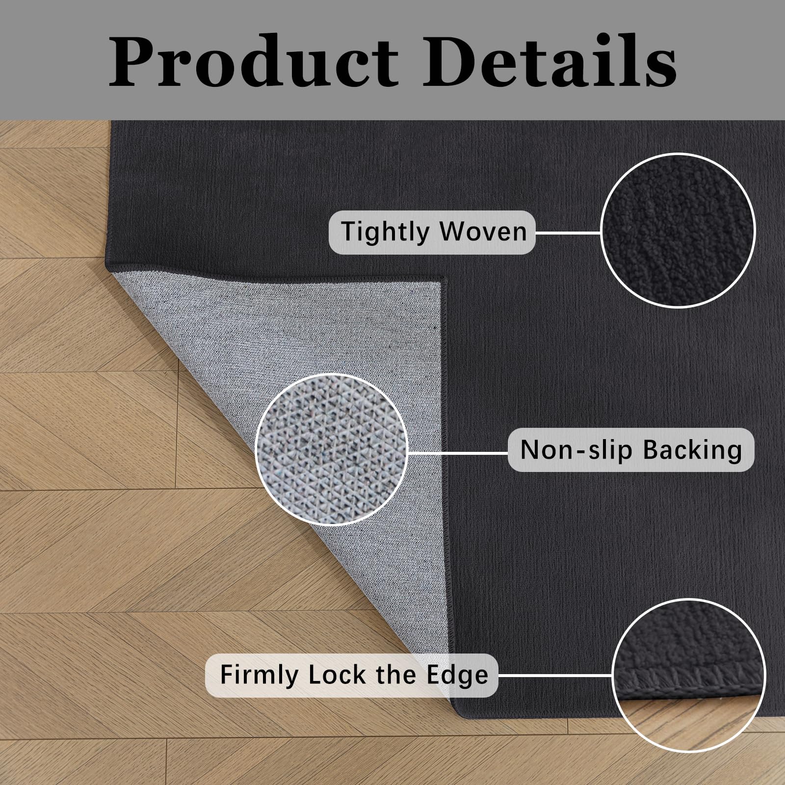 Obundi Rugs Living Room, 60x90cm, Grey Small Area Rugs For Bedroom Washable Short Pile Rug Anti Slip Soft Rug Modern Floor Chenille Carpets Mat Beside Square Carpet For Kitchen - View #7