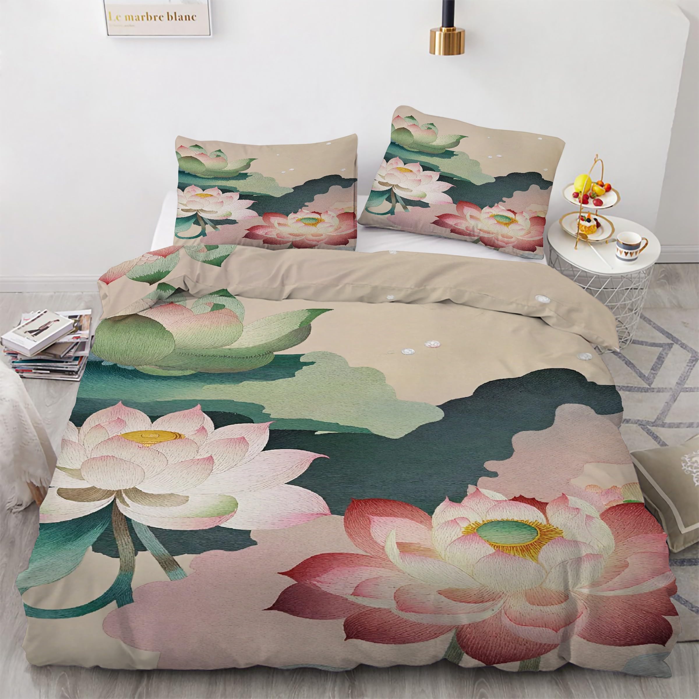 Housse de couette 240x260 parure de lit rose 3 pièces microfibre KG2196