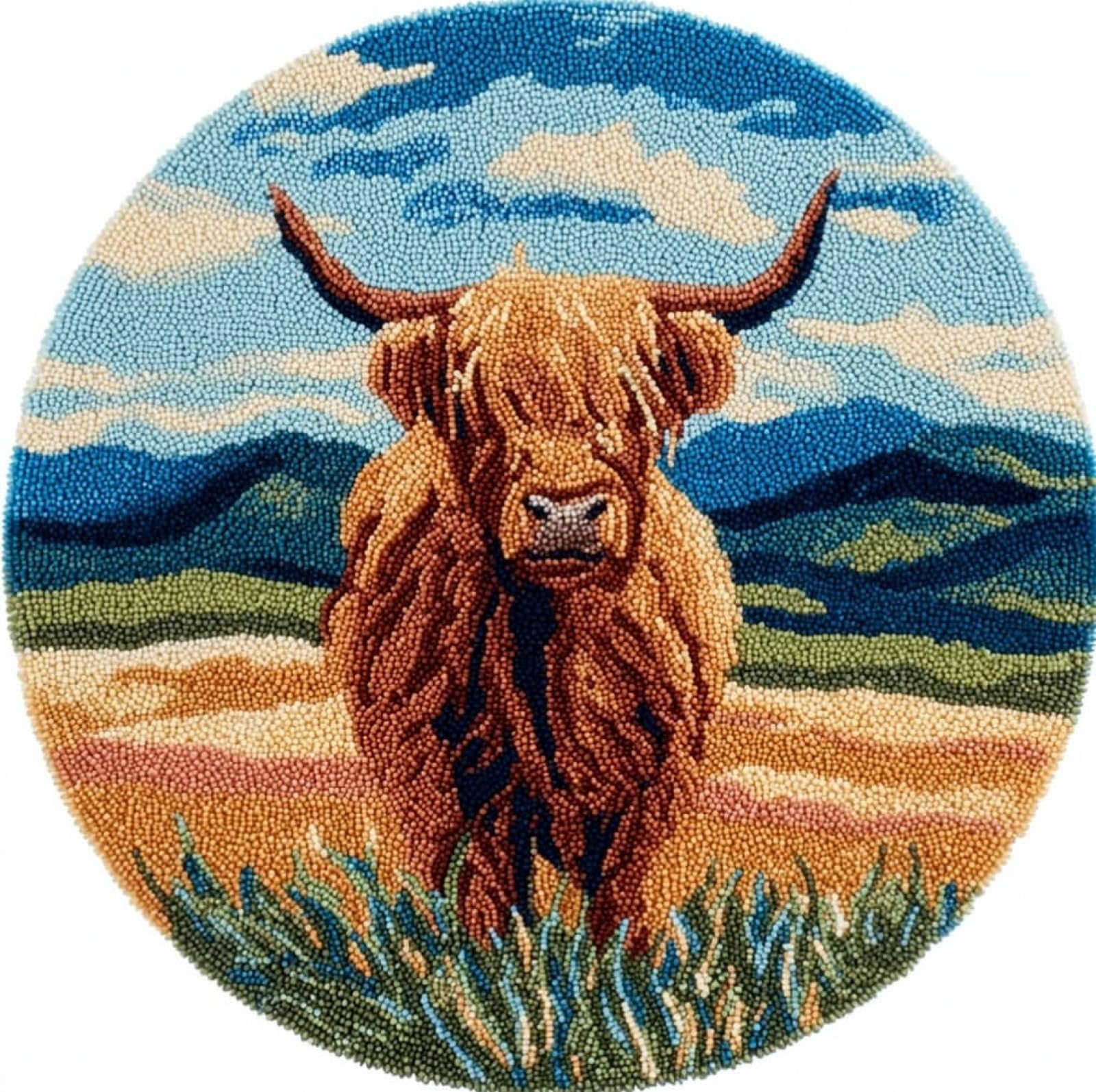 WallustrioaW DIY Craft Latch Hook Rug Kit,Highland Cattle,Embroidery Kit,Latch Hook Rug for Adults and Beginners,Craft Gifts Decoration,50x50cm
