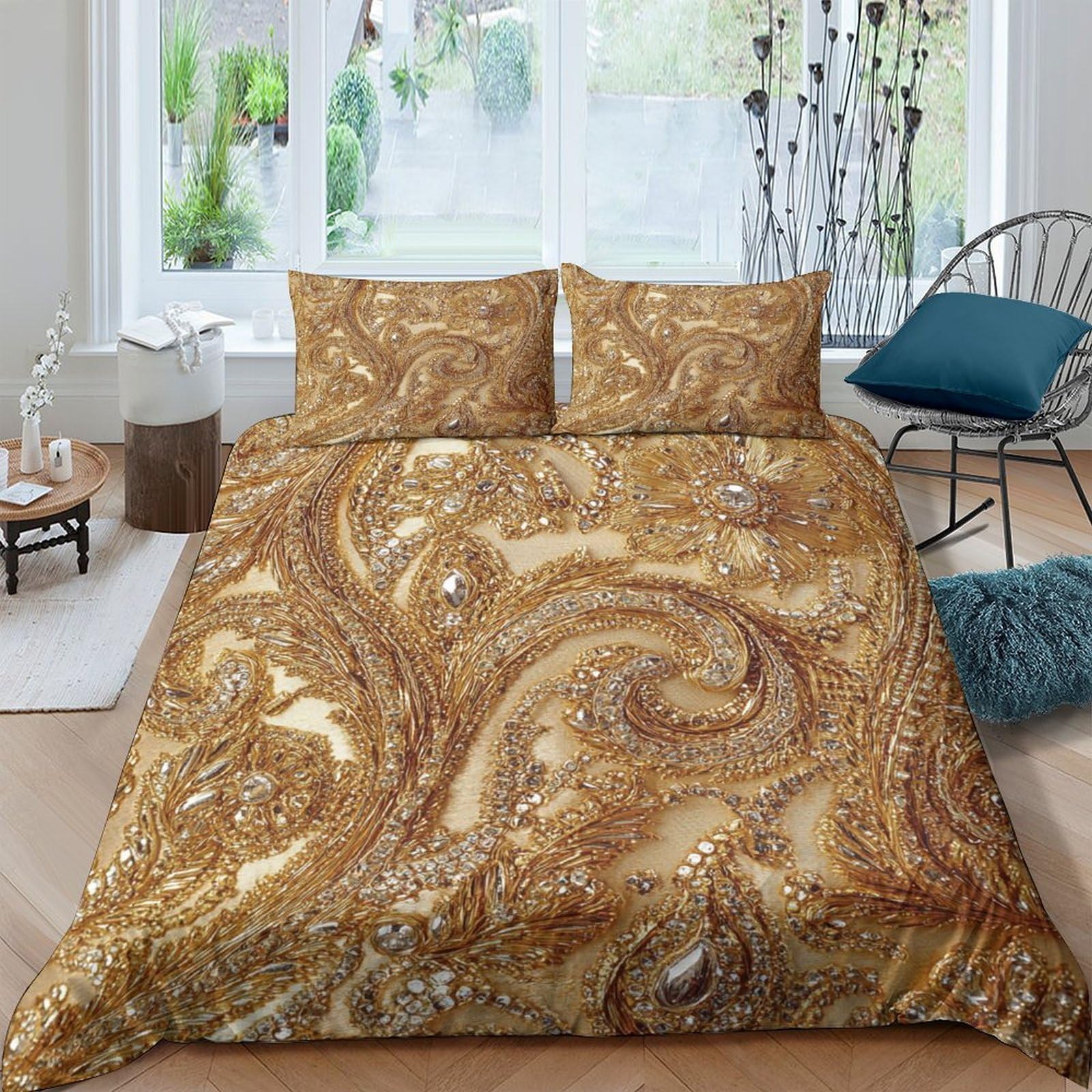 Ctjqhvkz Style-10 3D Printed Baroque Paisley Fitted Sheet Microfiber Gold Pattern Mattress Cover Anti-Slip Washable Bedroom Decor Single（135X200cm）