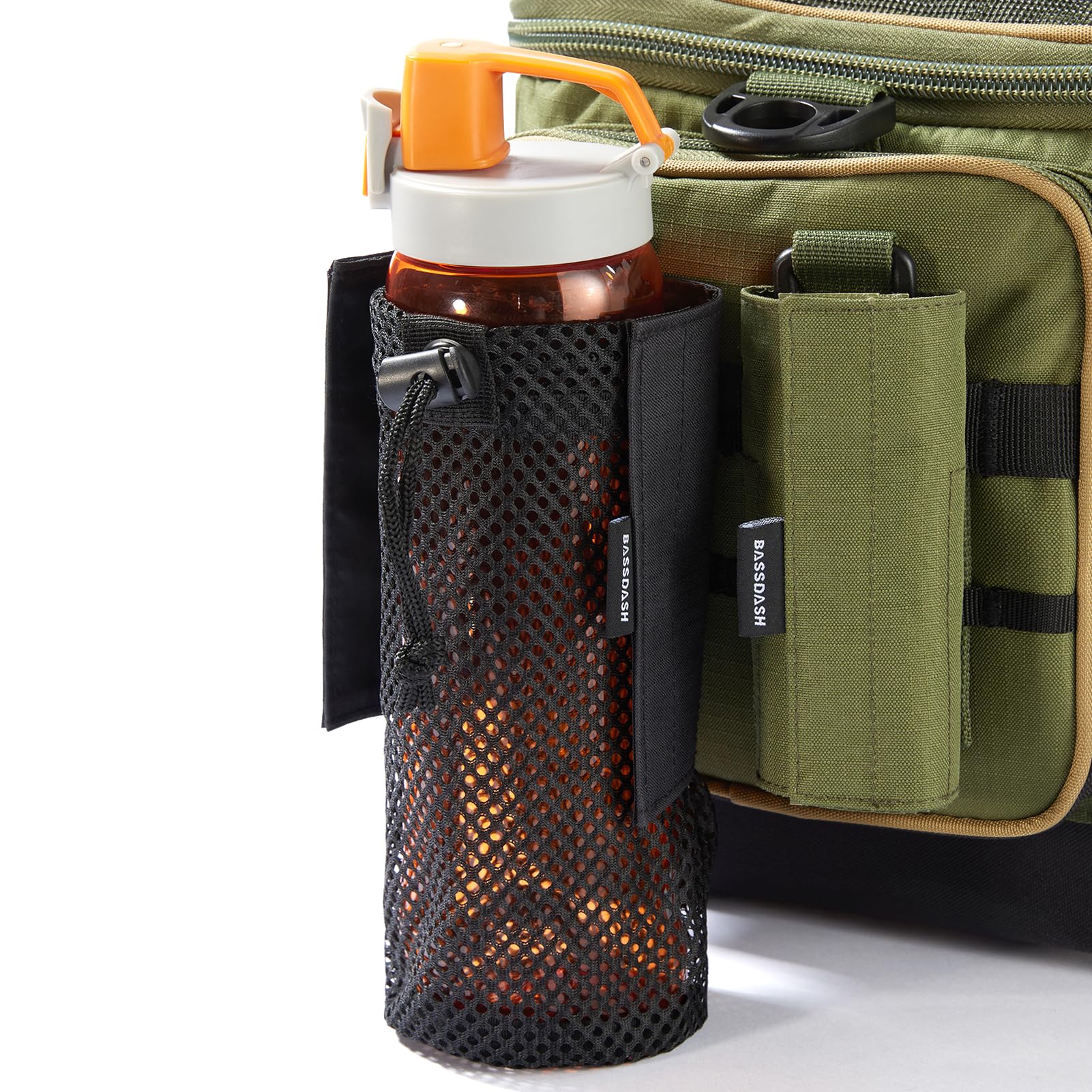 Bassdash Borsa Tattica Molle per Bottiglia d'Acqua con Moschettone Borsa Pieghevole in Rete per Viaggi Pesca Caccia Escursionismo attività all'Aperto