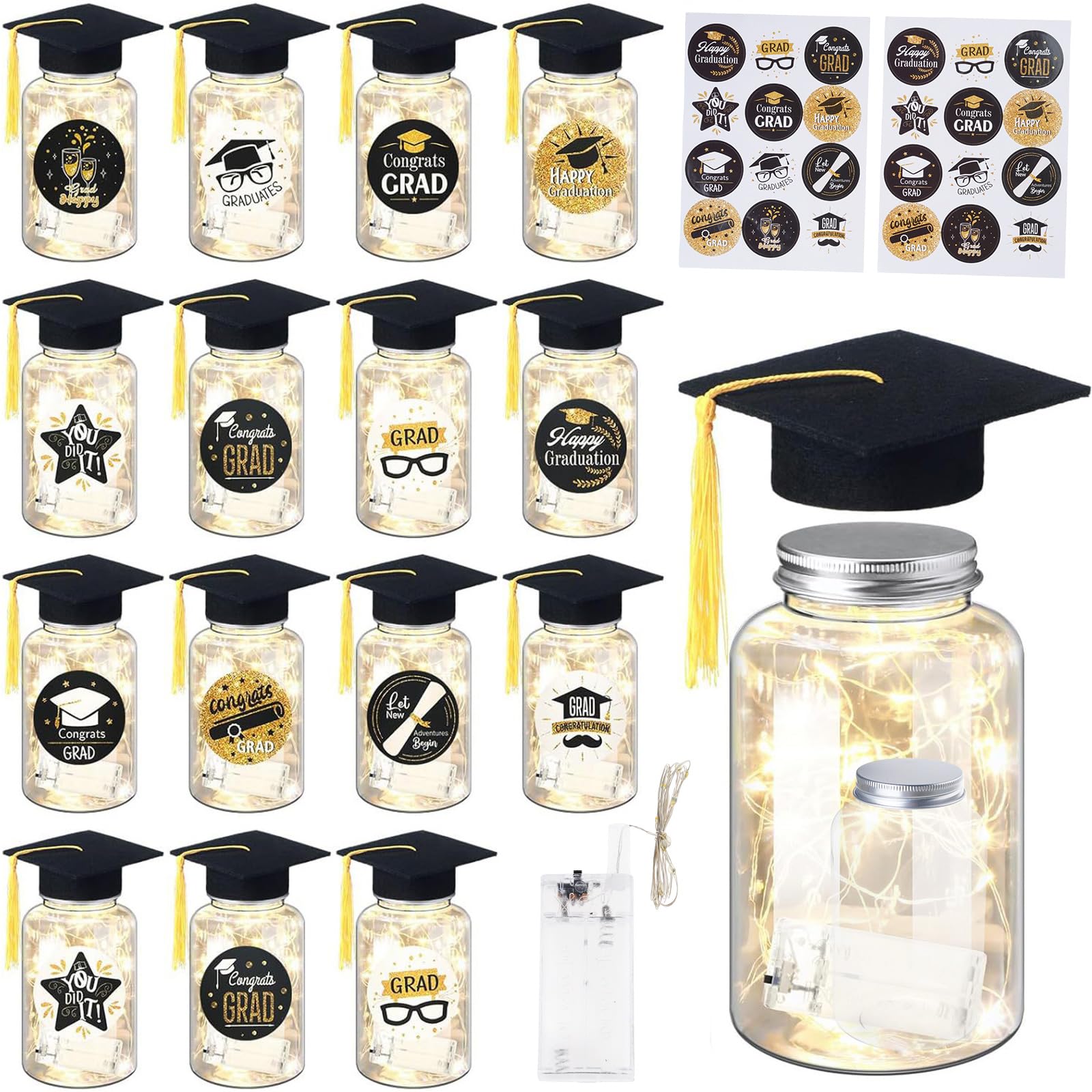 NVOQILIN 12Set 2026 Graduation Table Decorations Centerpieces Led Light Up Masons Jar with Graduation Cap Grad Party Supplies Light Up Masons Jar with Cap