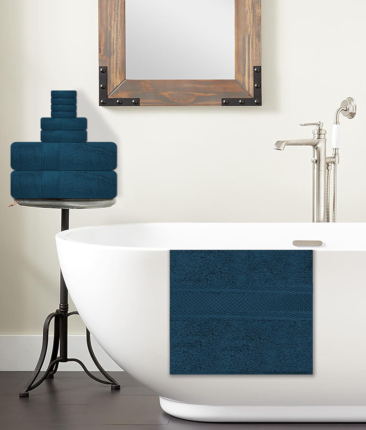 ELITE 8-Piece Zero Twist Cotton Bath Towel Set – 100% Cotton Luxury Towels – Ultra Soft, Fluffy & Absorbent – Quick Dry, Durable & Fade Resistant – Spa Quality Bath, Hand & Washcloth Set (Navy Blue)