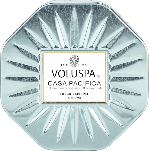 Voluspa Casa Pacifica - Vela de 3 mechas, mechas naturales y cera de coco para una combustión limpia, 12 onzas.