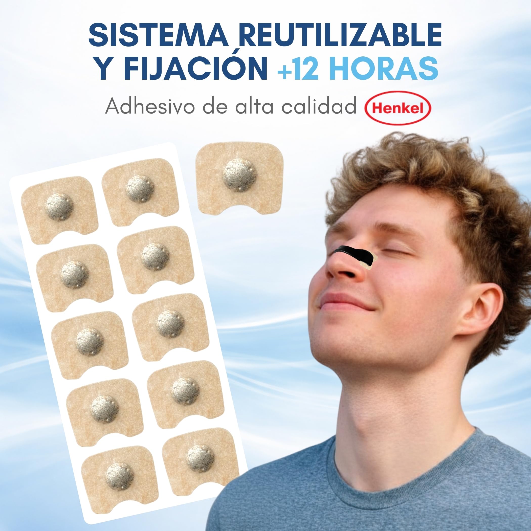 Tiras nasales magnéticas dormir - SKINNEX - respirador nasal magnético reutilizable con bandas magnéticas respiratorias para deporte running descanso flujo aire - 4 bandas + 70 parches + Aplicador
