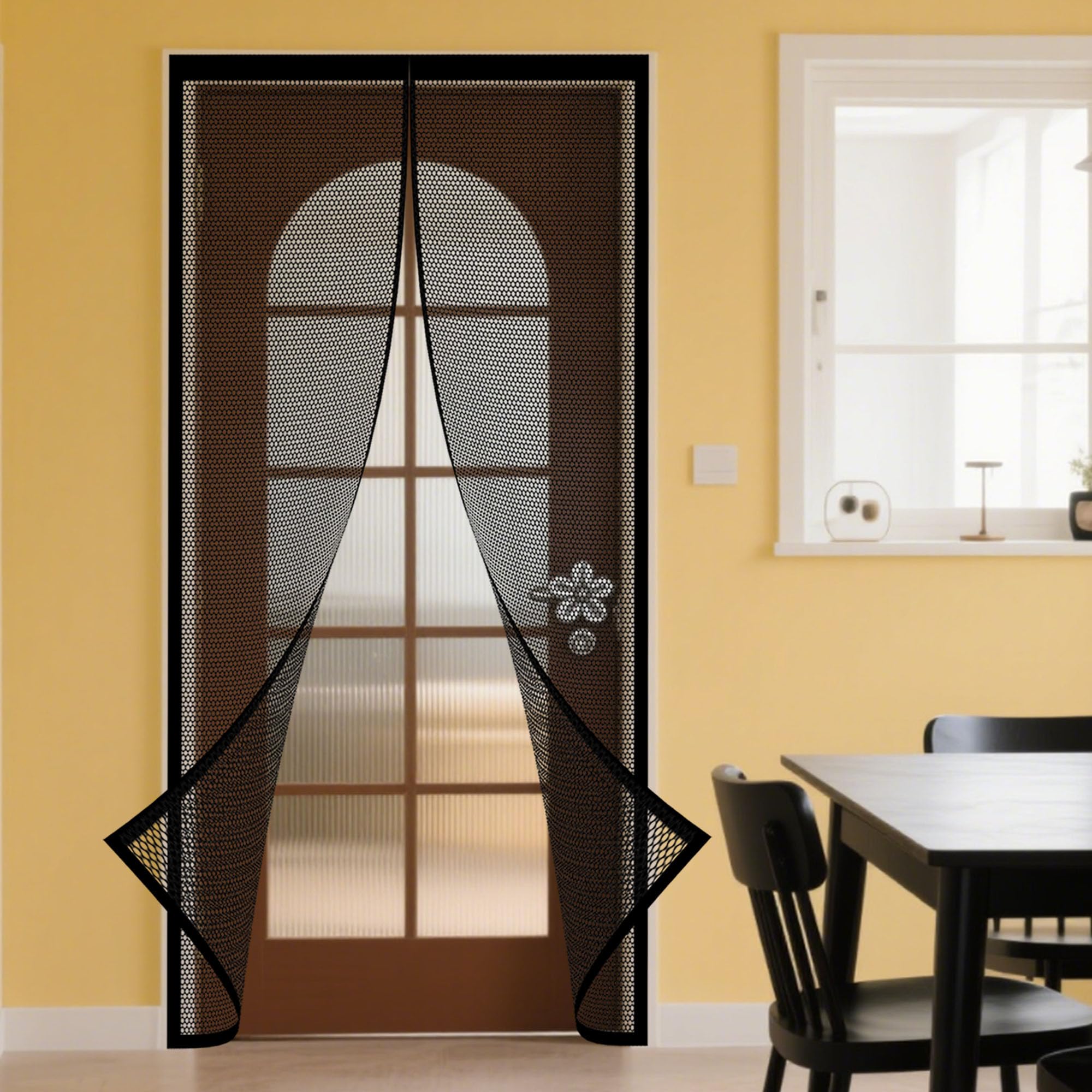 Fliegengitter Balkontür Magnet 242 x 187 cm Ohne Bohren Magnet Insektenschutz Balkontür für Terrassentür Kellertür, Schwarz