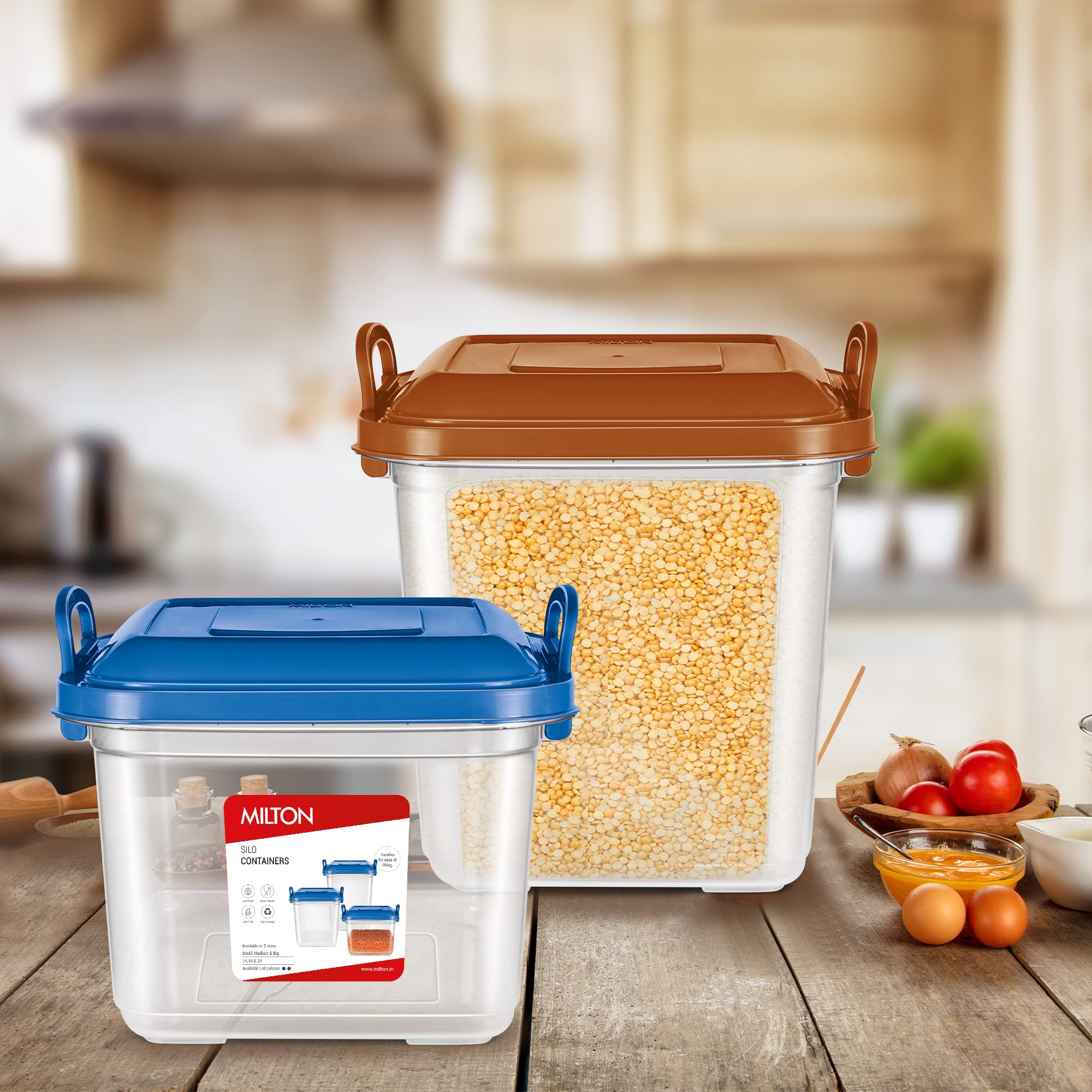 Milton Silo - 15 recipientes grandes de plástico, 1 unidad, 14,45 litros, color azul, tarro de almacenamiento, organizador de cocina, sin BPA, apilables, modulares, anidables
