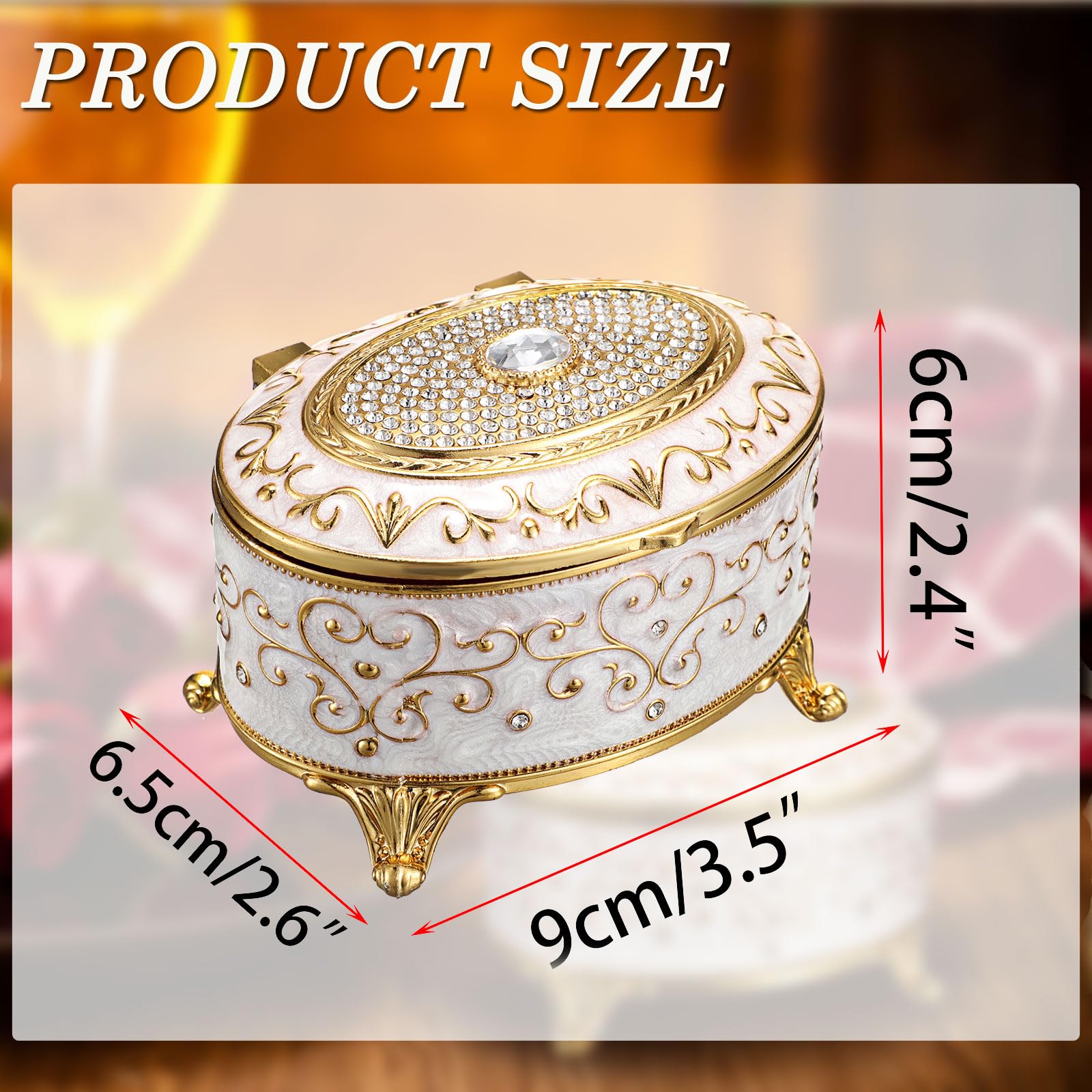 GUSHBIN Vintage Jewelry Box Small Trinket Box - Oval Enamel Treasure Chest Box Metal Jewelry Box Golden Rings Earrings Holder Hand Painted Jewelry Keepsake Box Gift for Birthday, Christmas