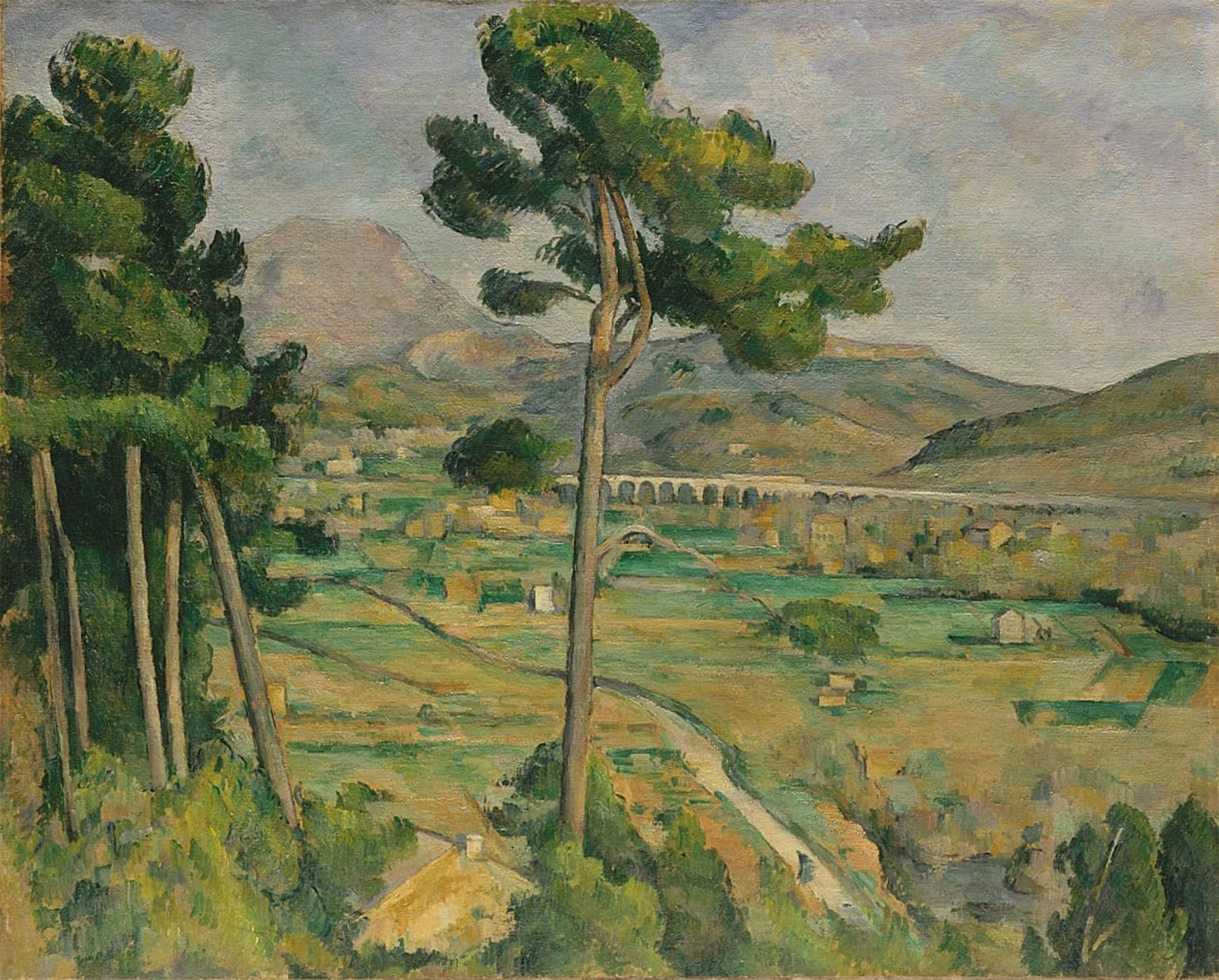 POSTERIIk Vintage Art Print Images Pictures Print Mont Sainte-victoire and the Viaduct of the Arc River Valley by Paul Cézanne Modern Colour Posters for Office Home Decor 60x90cm