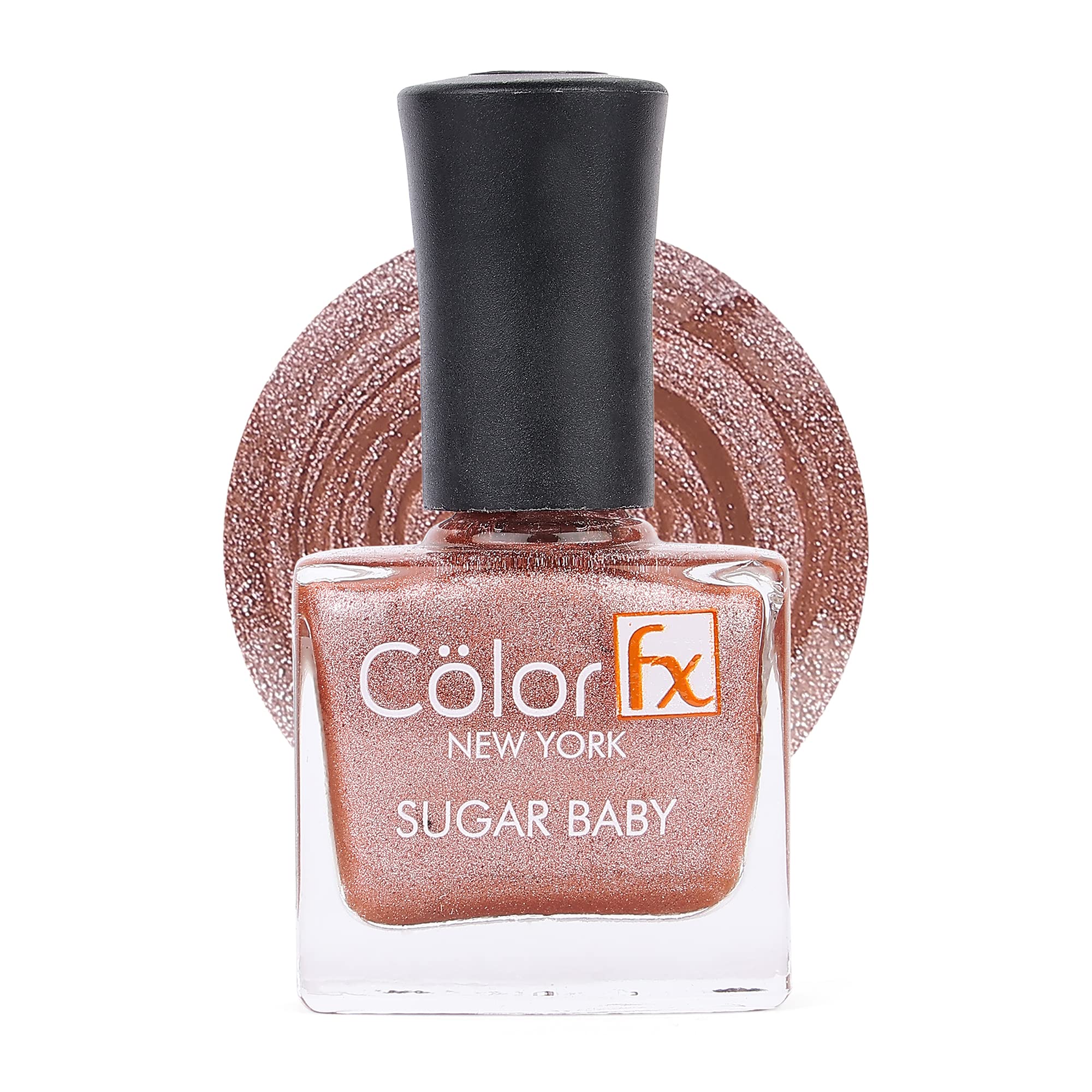Color Fx New York Sugar Baby Nail Polish Metallic Shimmery Matte Gel Like Finish, 21 Toxin Free, Long Lasting, Non-yellowing, Peach Nail Polish Women 9Ml