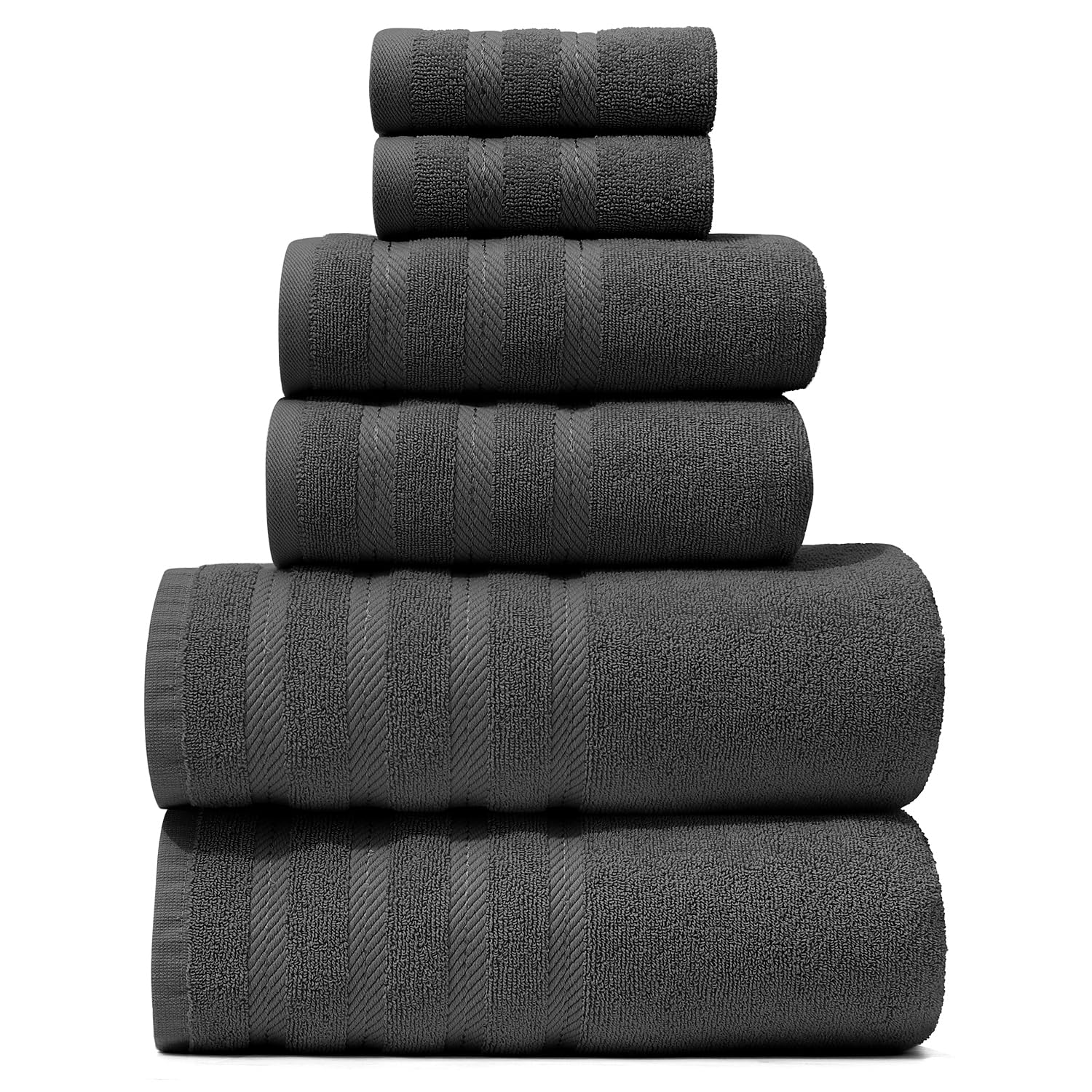 Hearth & Harbor Bath Towels for Bathroom - 100% Ring Spun Cotton Luxury Bathroom Towels - Soft & Highly Absorbent Bath Towels Set, 6 Piece Set, Gray