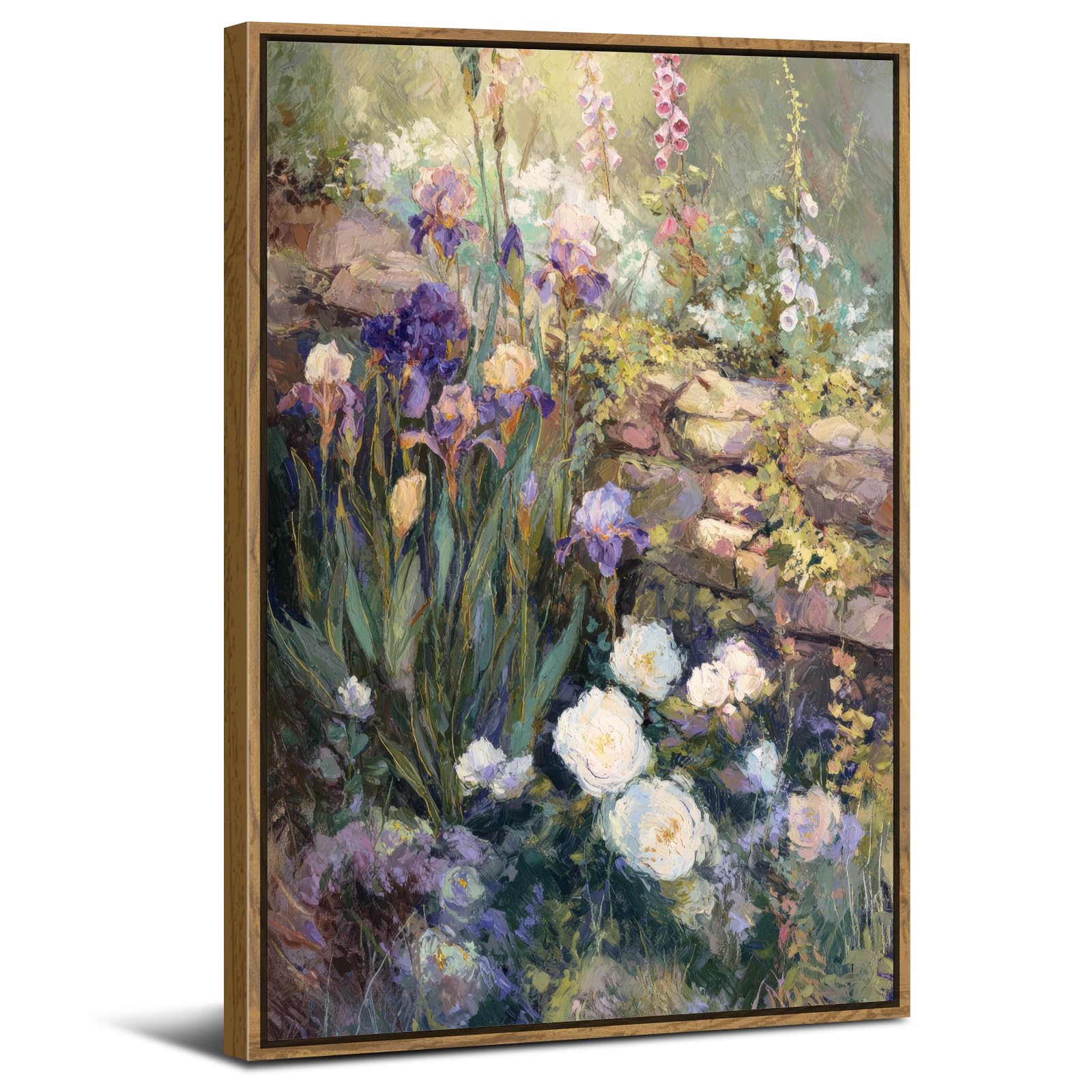 Abstract Wildflower Wall Art Framed Canvas Prints French Country Floral Landscape Pictures for Living Room Vintage Colorful Flower Painting Poster Artwork Modern Farmhouse Kitchen Decorations 16x24"