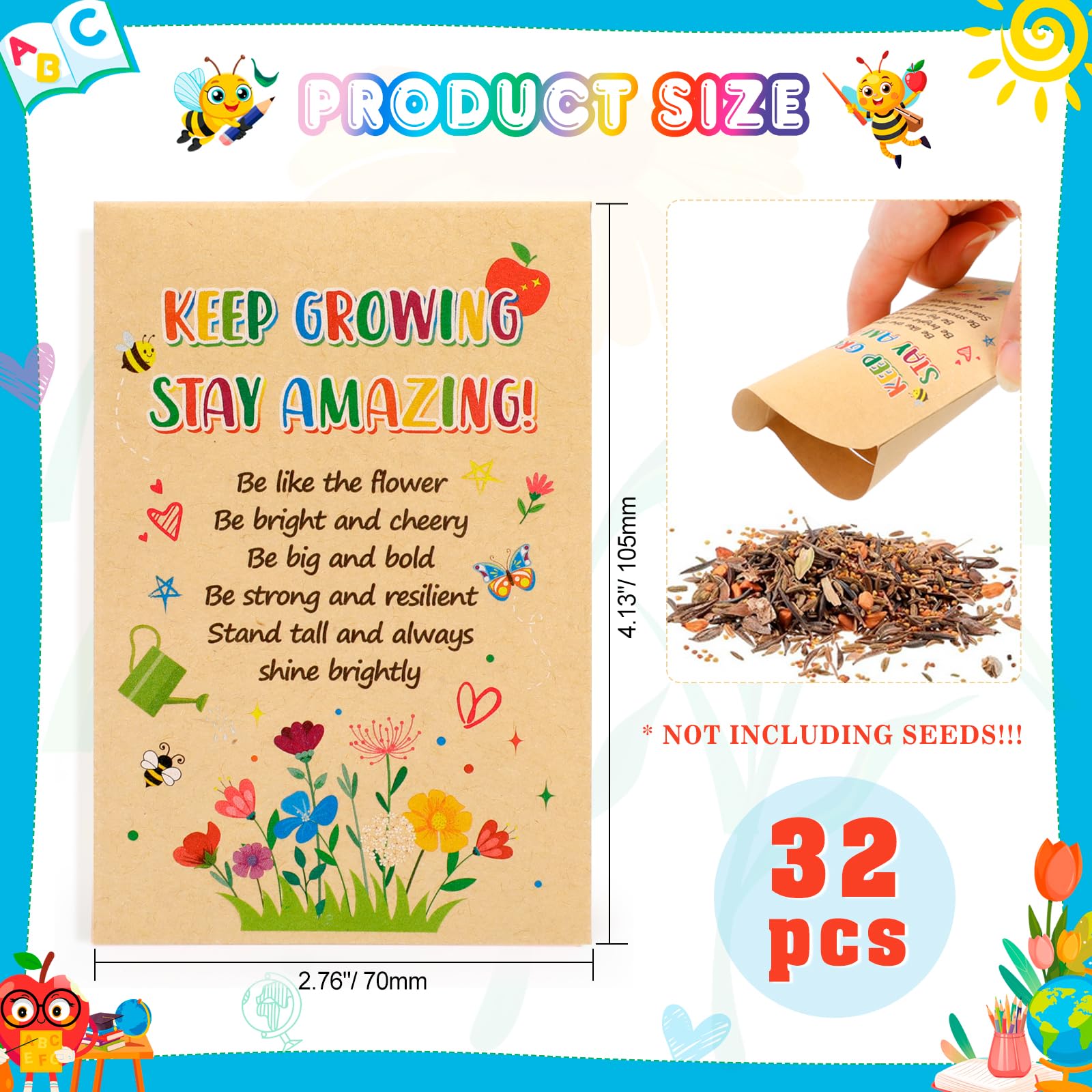 HOWAF Gifts for Students from Teachers 32 Pack Wildflower Seed Packets-Not Included Seed, Flower Pots - Image 3