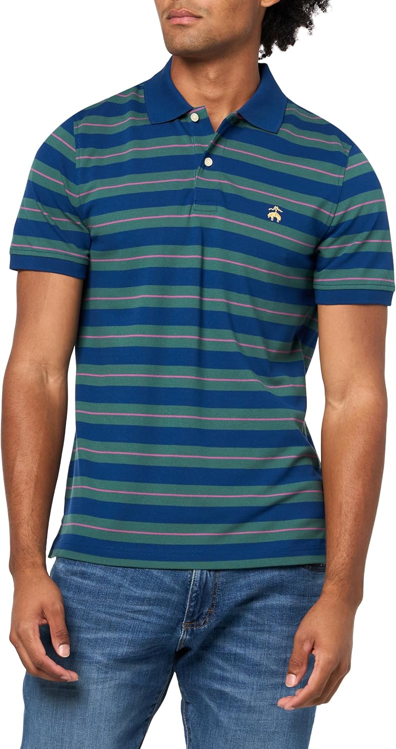 Brooks Brothers Men's Cotton Pique Stretch Logo Short Sleeve Polo Shirt