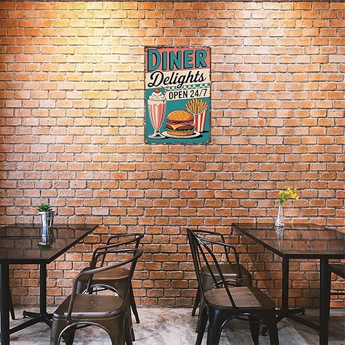 Miniatura 5 de Cartel de metal de 8 x 12 pulgadas, letrero de metal vintage con delicias de comedor  Burger Fries Milkshake 50s Retro American Diner Aluminio Arte