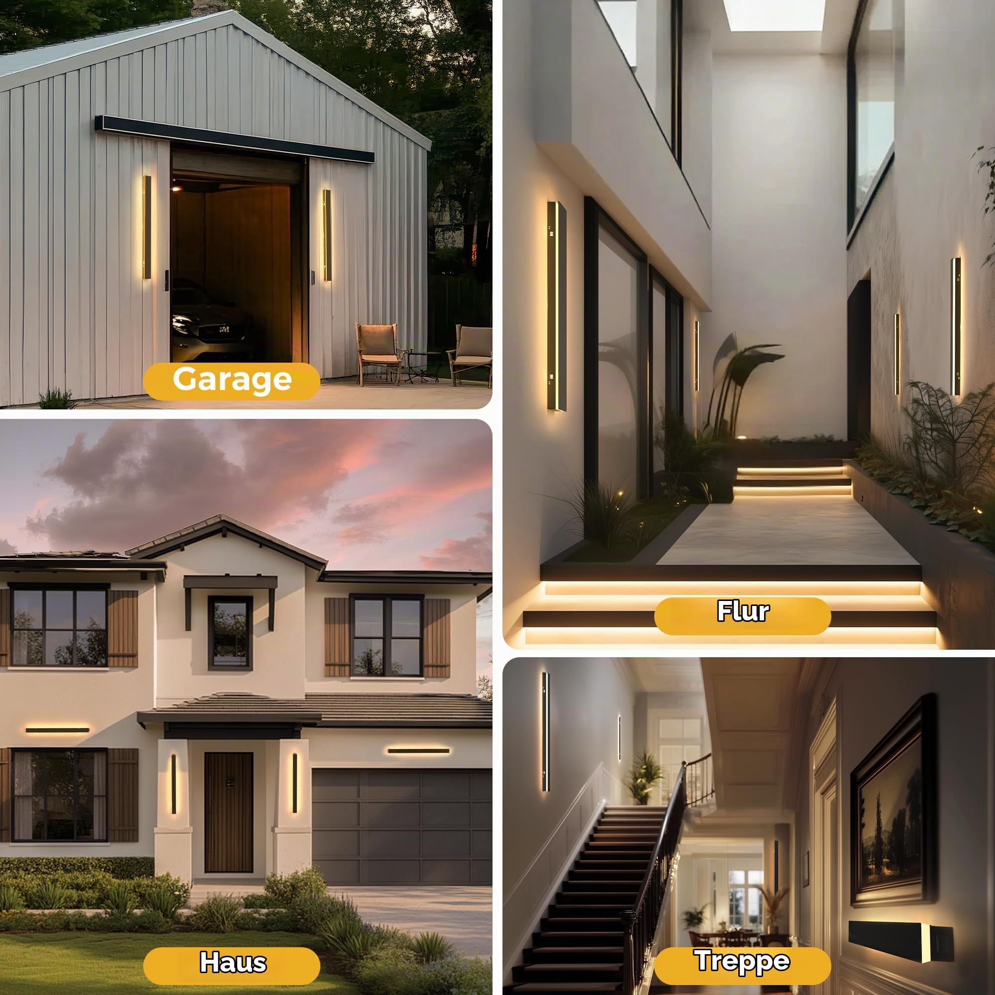LOHAS-LED 2er-Pack lange Außenwandleuchte, wasserdicht IP65, 3 Farbtemperaturen Wandleuchte Villa schwarz Aluminium Acryl wasserdicht IP65 für Gärten, Terrassen, Schlafzimmer, Wandleuchte, 100 cm