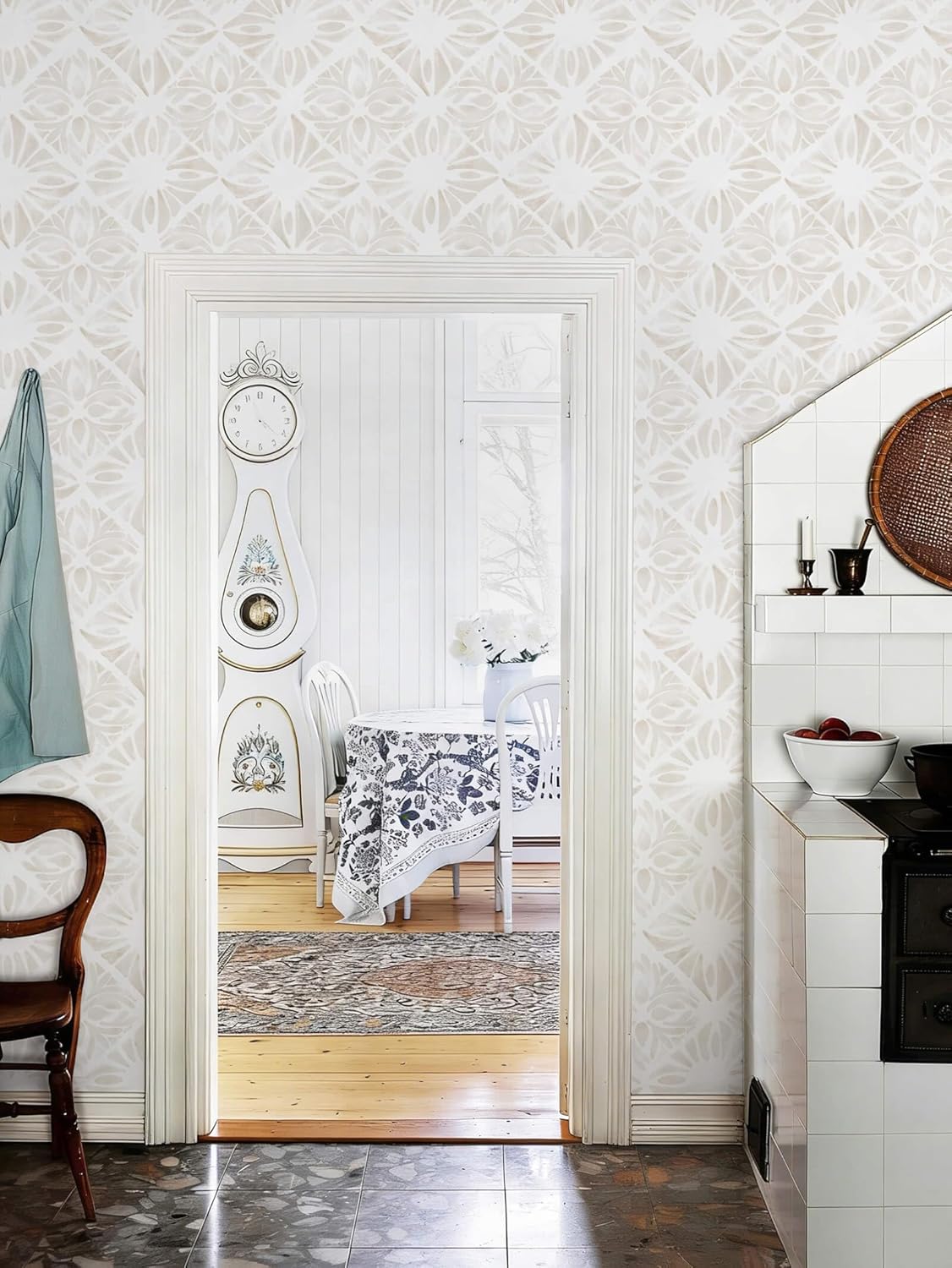 Boho Wallpaper Neutral Peel and Stick Wallpaper 78.7"x17.3" Geometric Wall Paper Beige and White Contact Paper Textured Removable Vinyl Waterproof for Bedroom Farmhouse Kitchen Bathroom