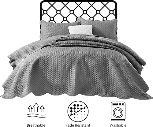 Miniatura 9 de IR Imperial Rooms - Juego de colcha tamaño Queen (90 x 96 pulgadas) + 2 fundas de almohada (20 x 26 + 2 pulgadas), 3 piezas, colcha ligera