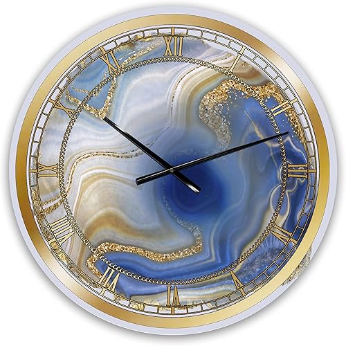 Reloj de pared moderno 'Blue Golden Agate I' para el hogar, dormitorio, baño, oficina, sala de estar, decoración, 23 x 23 pulgadas, reloj-TOP 20