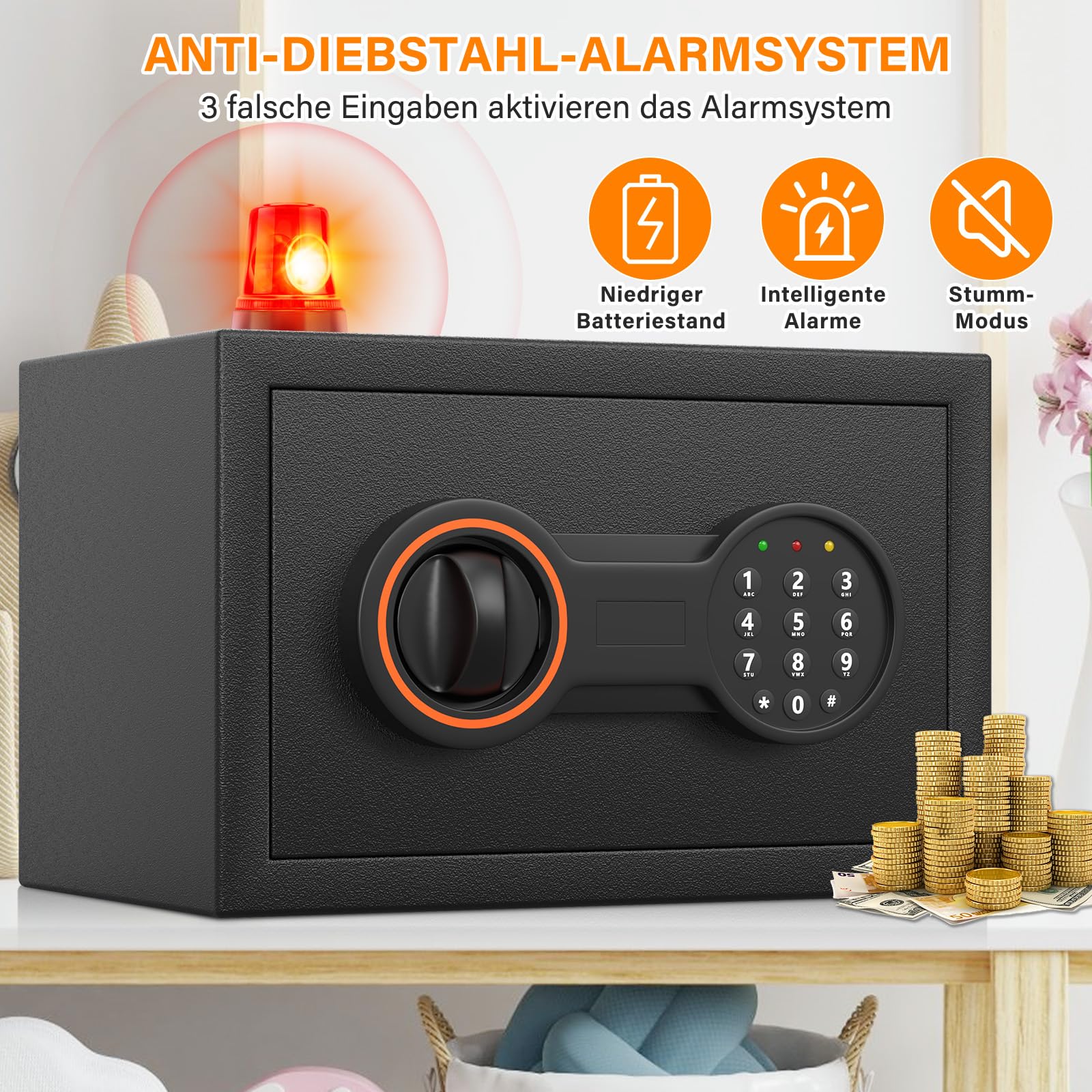 Caja fuerte de 15 litros para el hogar, pequeña caja fuerte para muebles, pequeña con resistente al fuego, impermeable, pequeña caja fuerte de seguridad con cerradura de combinación, caja fuerte de