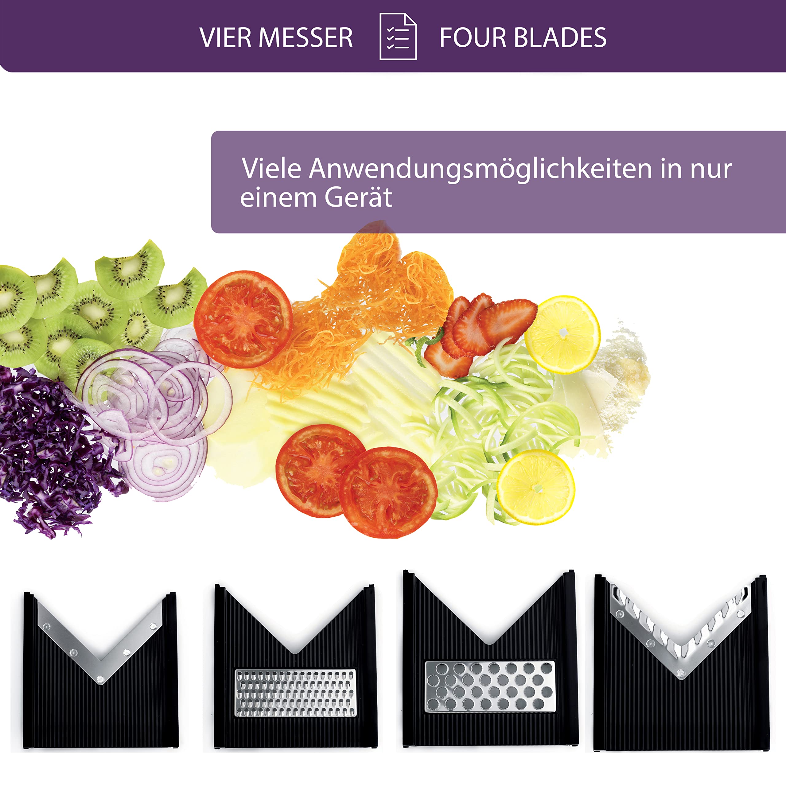 Mastrad Gemüsehobel - Gemüseschneider - mit hochwertiger Klinge aus Edelstahl - Gurkenhobel Scheibenschneider- Gemüsehobel -Kartoffelschneider -Karottenhobel -Pommesschneider
