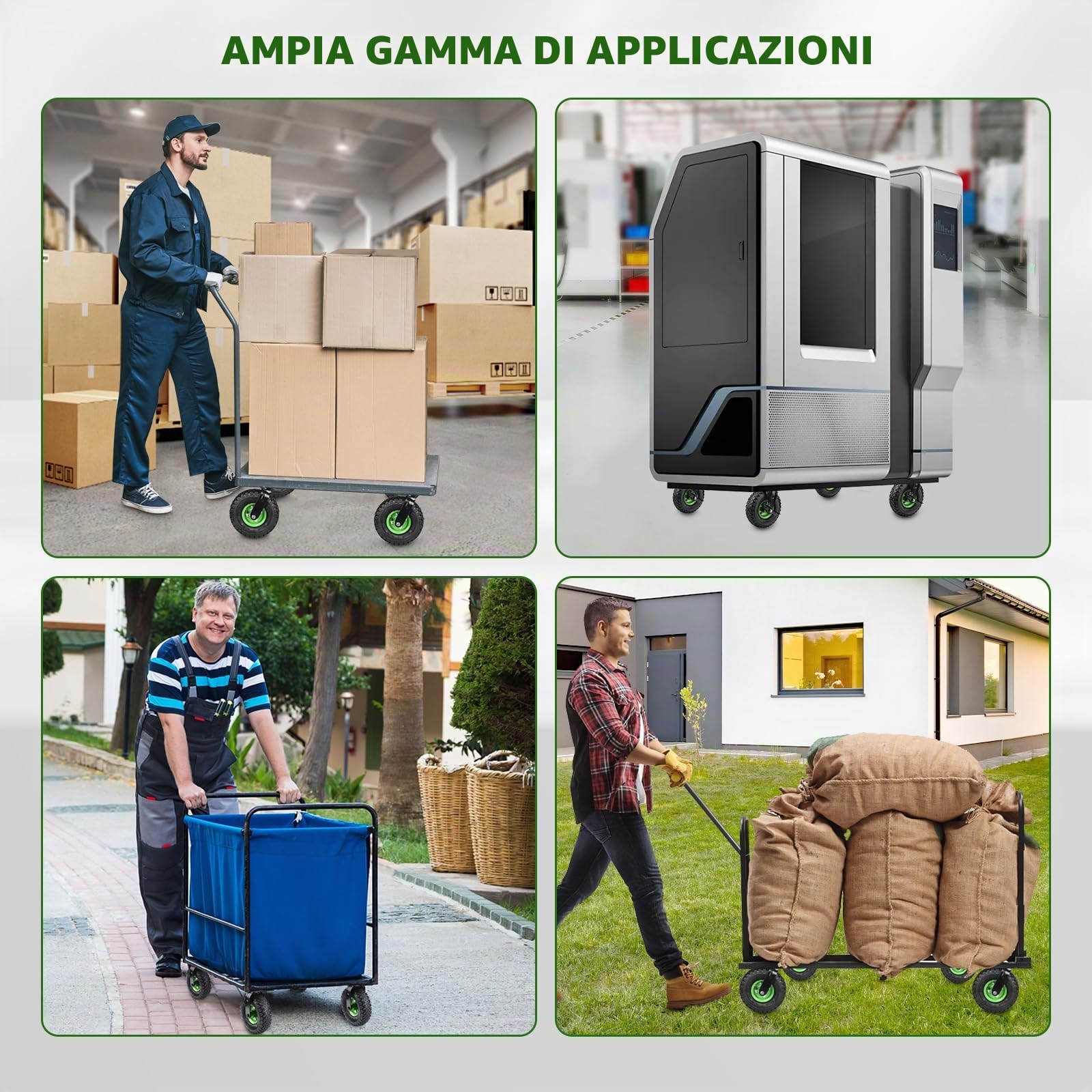 Set di 4 ruote girevoli a 360° con freno, Ø 250 x 90 mm, ruota pneumatica silenziosa su cerchione in acciaio Schwarz con assorbimento degli urti, carrello e carrello di trasporto (2 ruote girevoli, 2