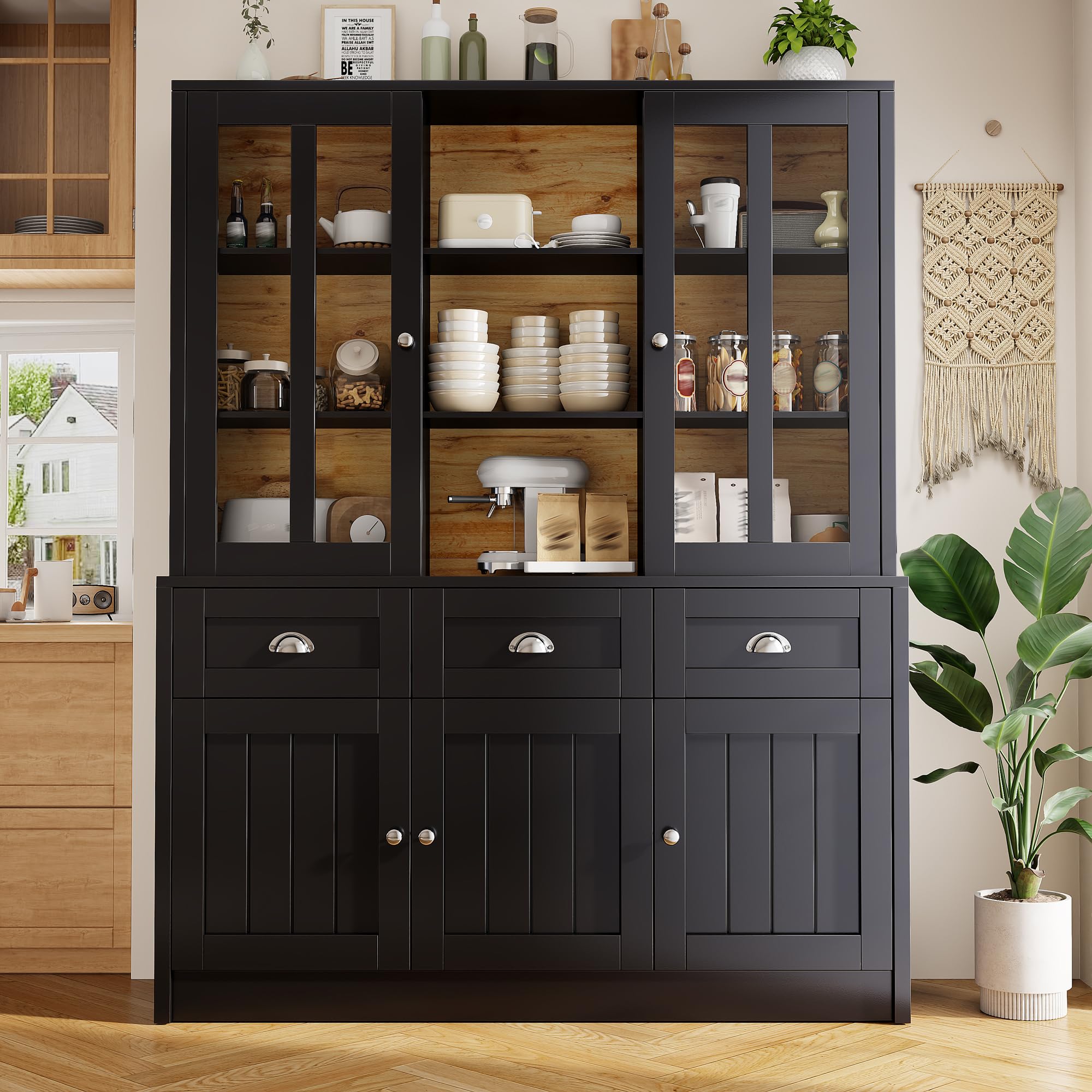 Hochschränke fürs Wohnzimmer,Vitrinenschrank,Küchenschrank,Esszimmerschrank mit Schubladen,Moderner Minimalistischer Hochschrank,Standvitrine für Küche Wohnzimmer Esszimmer(Schwarz (140×38.5×175cm))