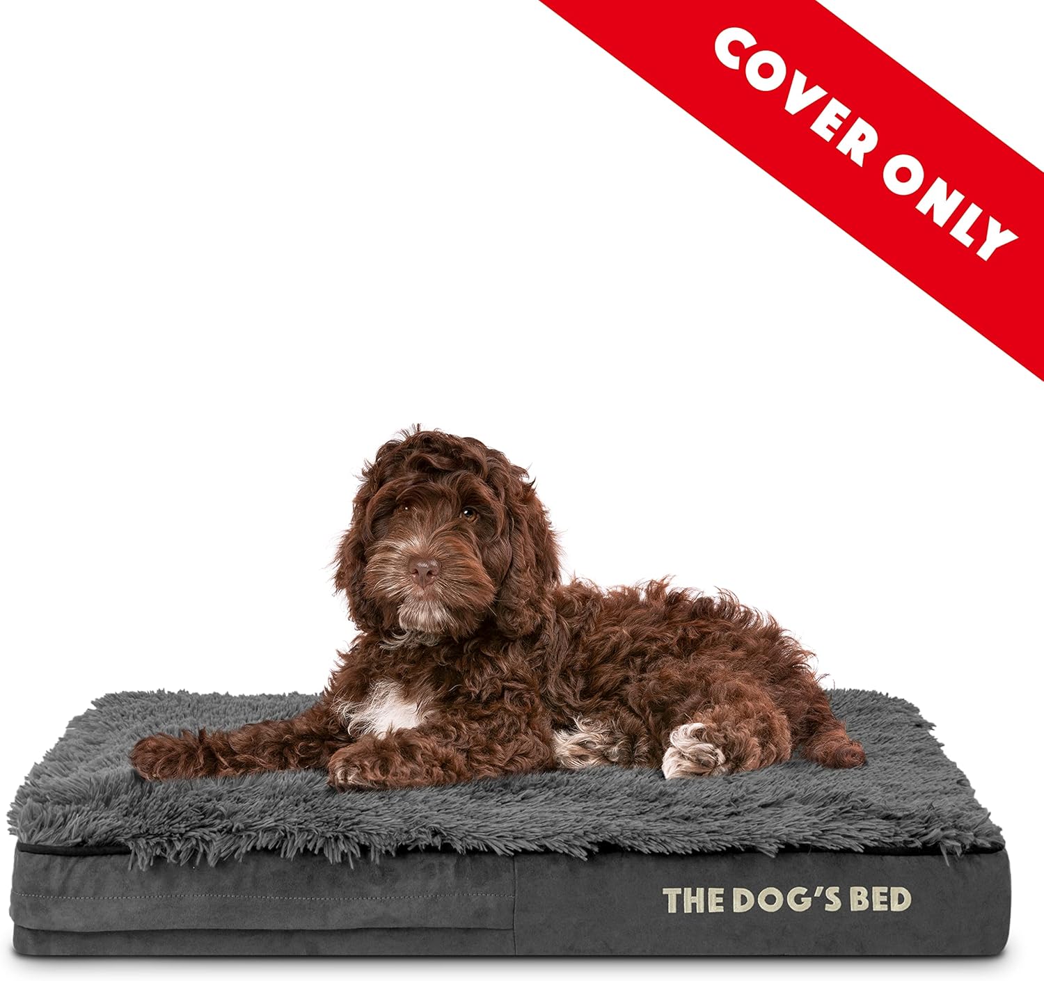 The Dog’s Bed Replacement Outer Cover, Fur Fabric, Grey Fur, Medium, 4-Inch