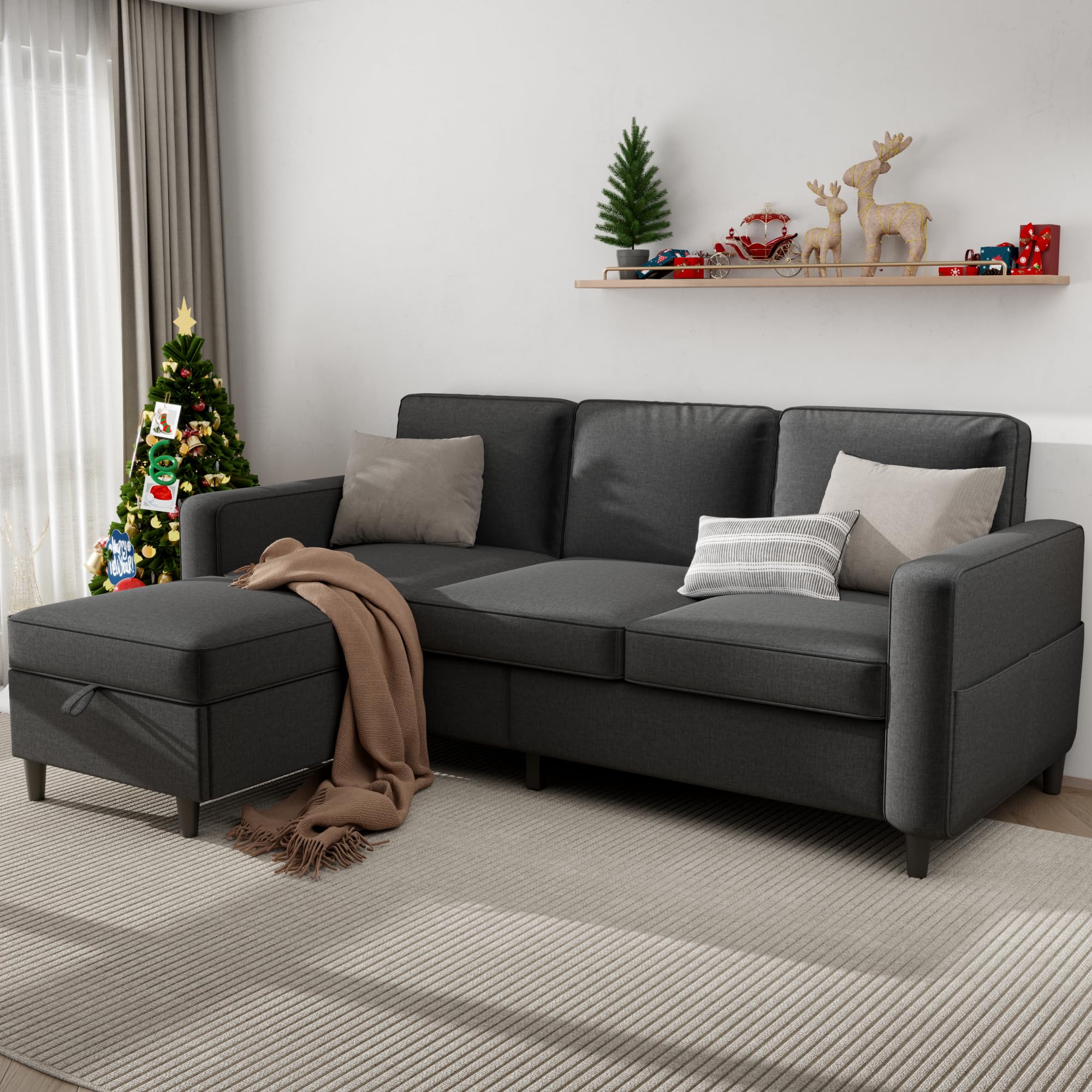 Sectional Couches for Living Room - Deep Seater Couch Living Room-Comfy L Shape Modular Sofa,with Storage Chaise-Washable Covers-Suitable for Living Rooms,Apartments,Rooms and Offices-Dark Gray