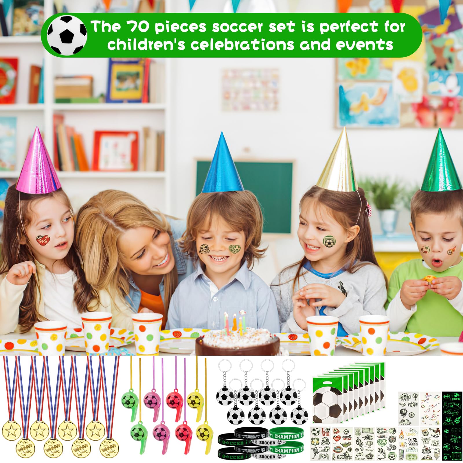 70 Pezzi Gadget Calcio Per Feste Bambini - Fischietti, Medaglie, Palloni E Braccialetti - Foto 12