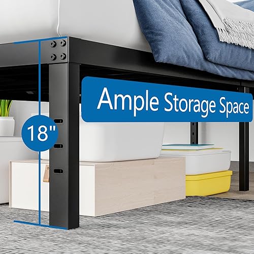 Miniatura 73 de COMASACH Marco de cama de tamaño matrimonial de 12 pulgadas, marco de cama de metal de alta resistencia, soporte de acero resistente, no necesita