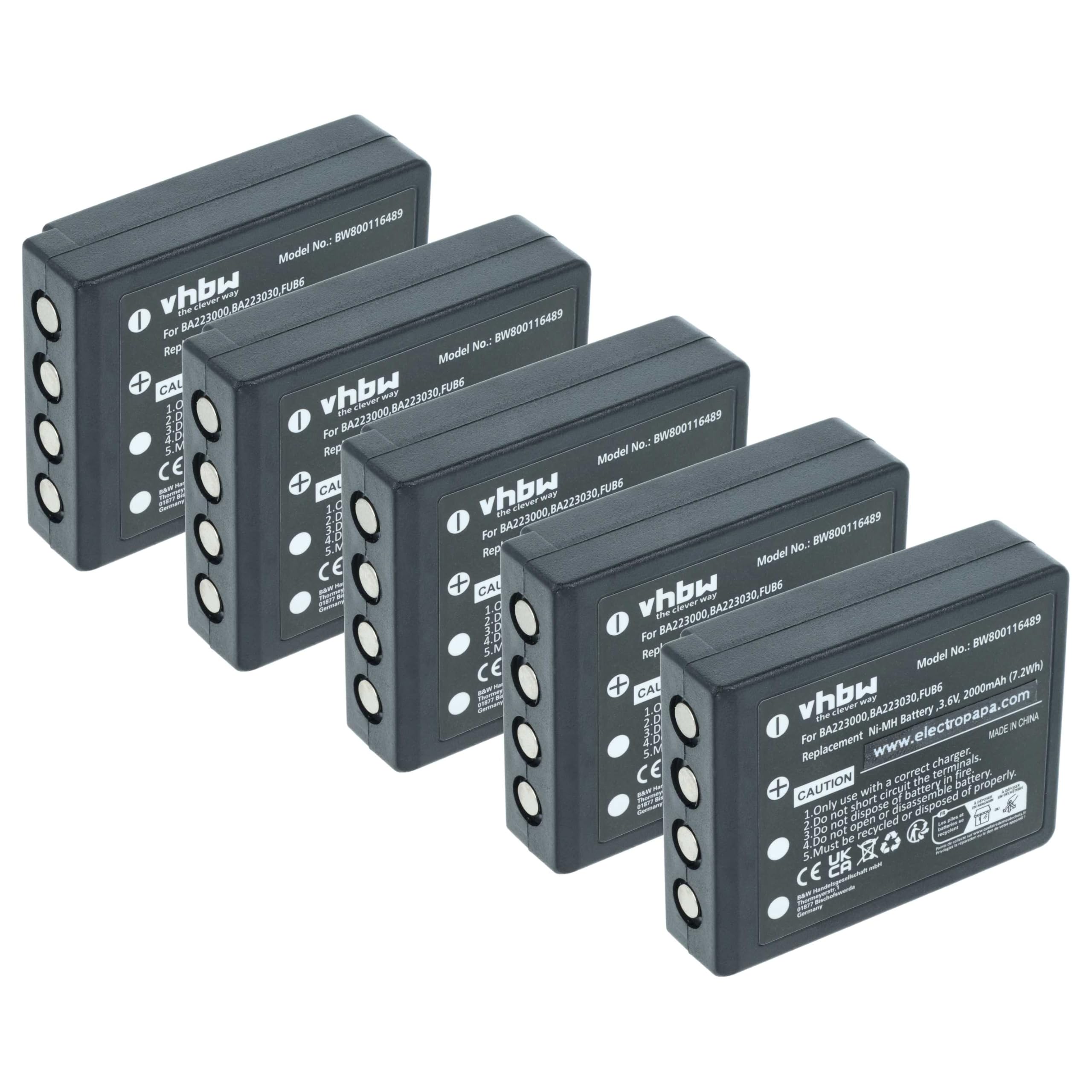 vhbw Bateria 5 x kompatybilna z HBC Radiomatic Micron 7, Patrol D, Micron 5, Micron 6 Remote Control (2000mAh, 3,6V, NiMH)