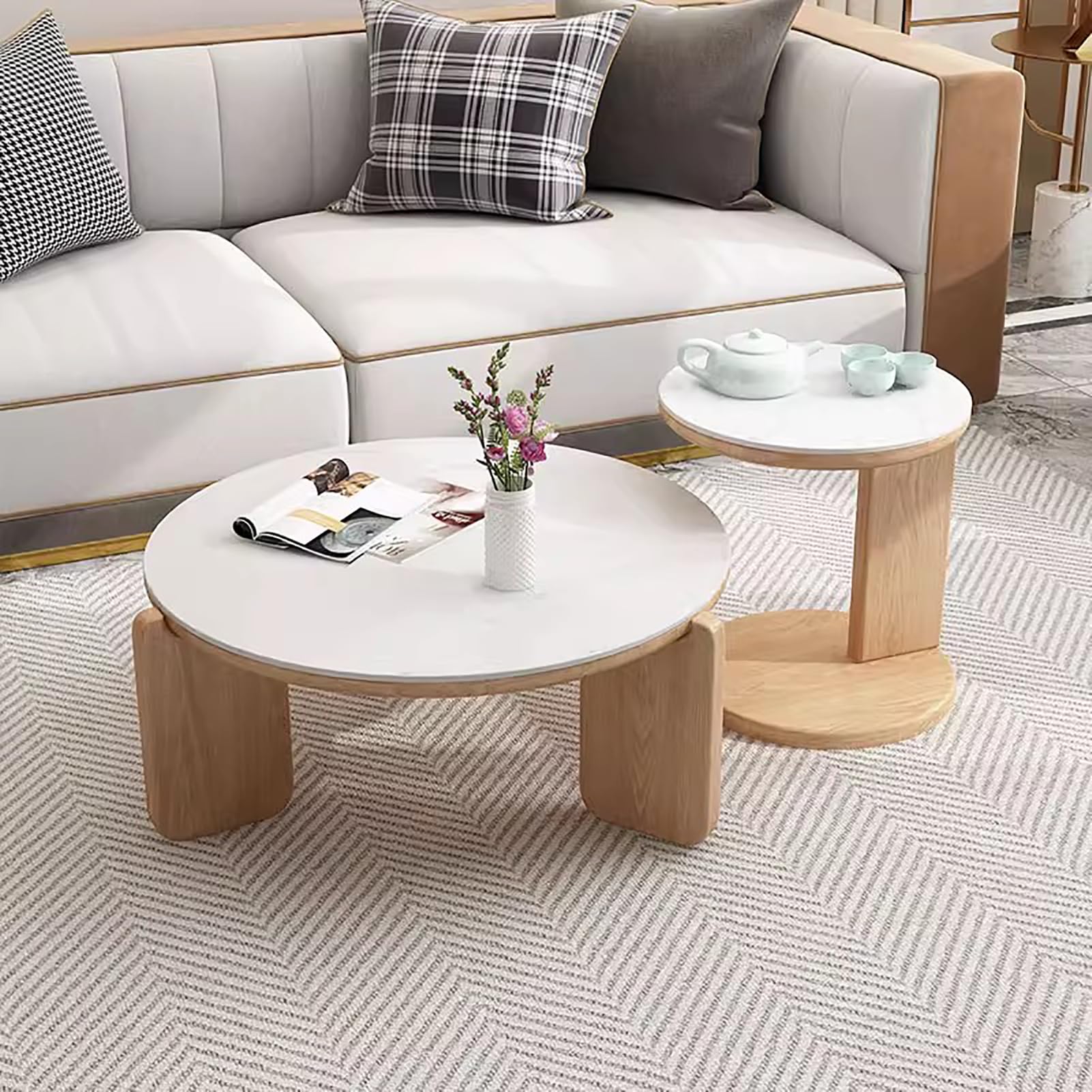 SXZenSpace Modern Rectangular Coffee Table,Nordic Wood Center Table for Living Room with Sturdy Legs Minimalist Side End Home, Office,B,80cm(31'')+50cm(20'')