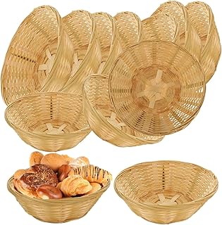 YAYODS 12Pcs Bamboo Bread Basket, 7.8 Inch Wicker Bread Basket for Table, Round Woven Food Basket for Fruit Vegetables Snacks, Small Wicker Storage Gift hamper Baskets