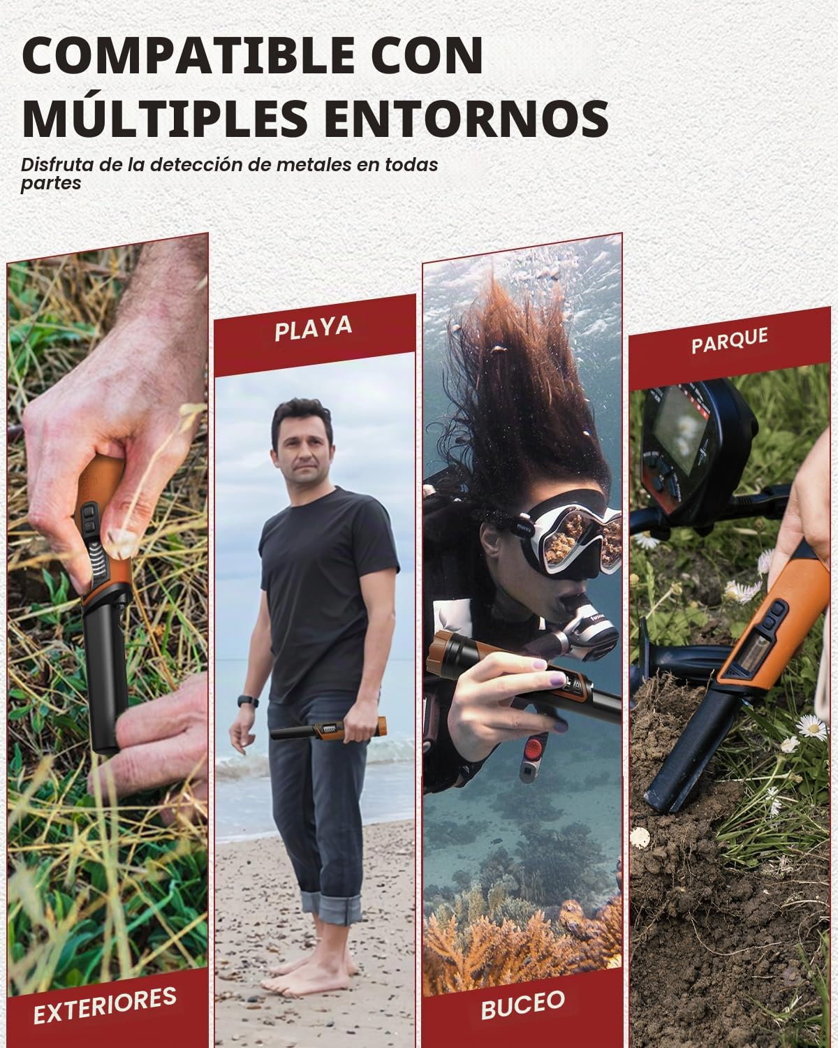 DR.ÖTEK Detector de metales Pinpointer IP68 totalmente impermeable submarino de mano puntero varita, pantalla LCD, detector de metales pequeño para adultos, alta precisión, 3 modos de alerta, para